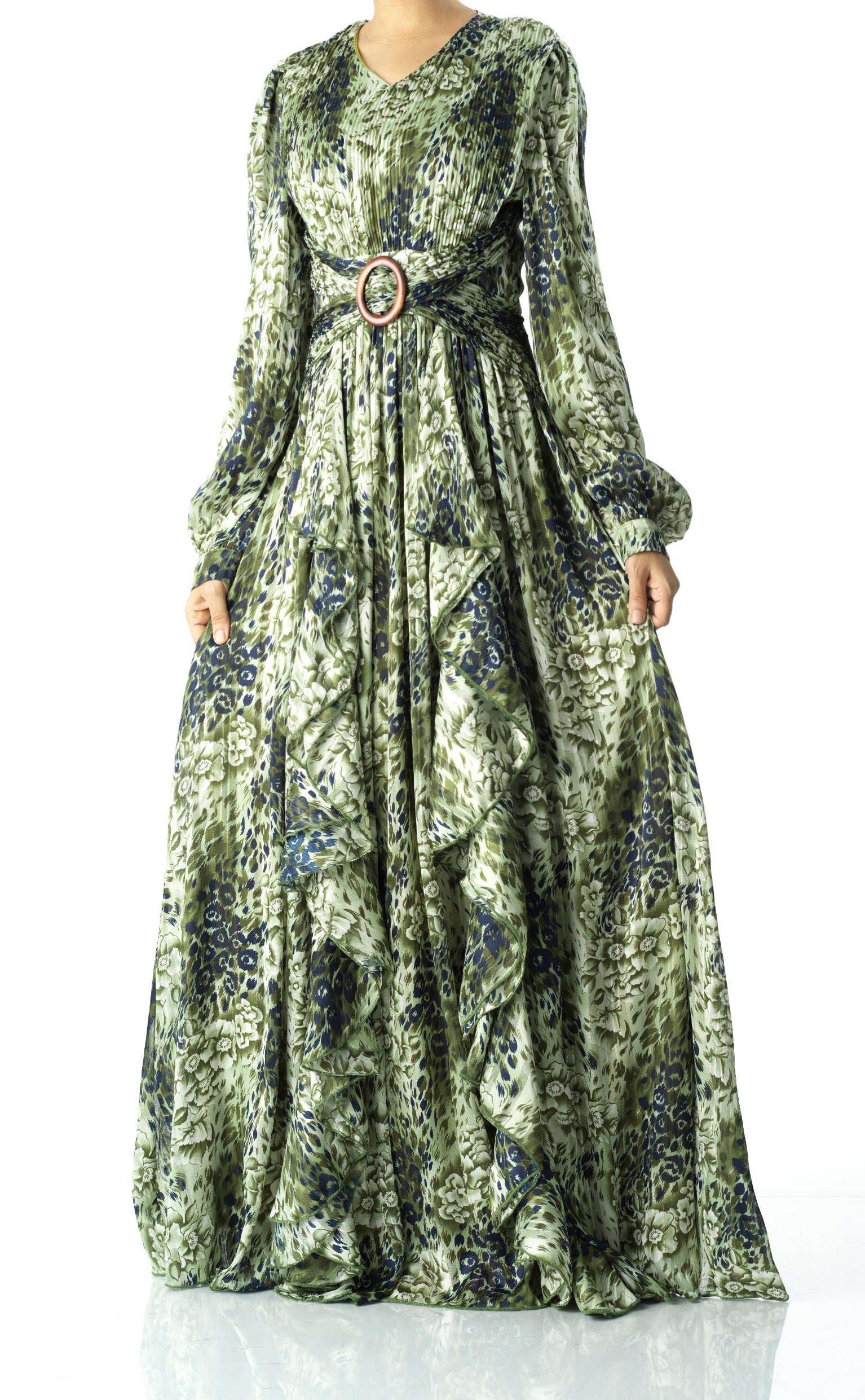Olive cheetah floral print maxi dress Kabayare
