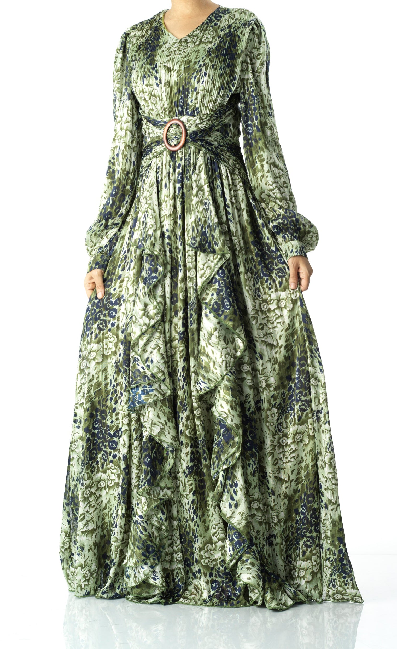Olive cheetah floral print maxi dress Kabayare