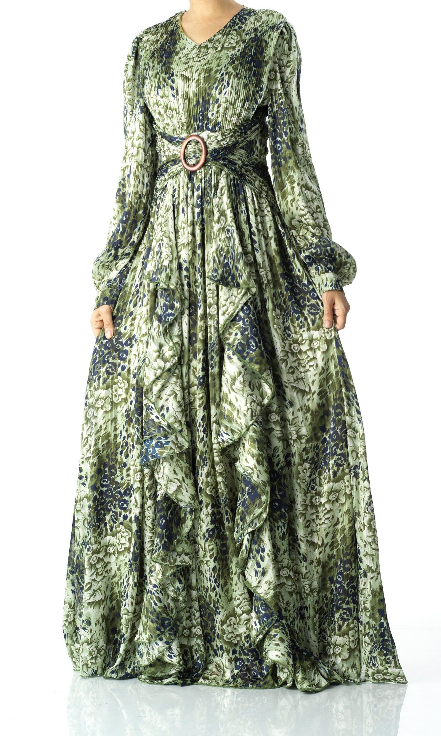 Olive cheetah floral print maxi dress Kabayare