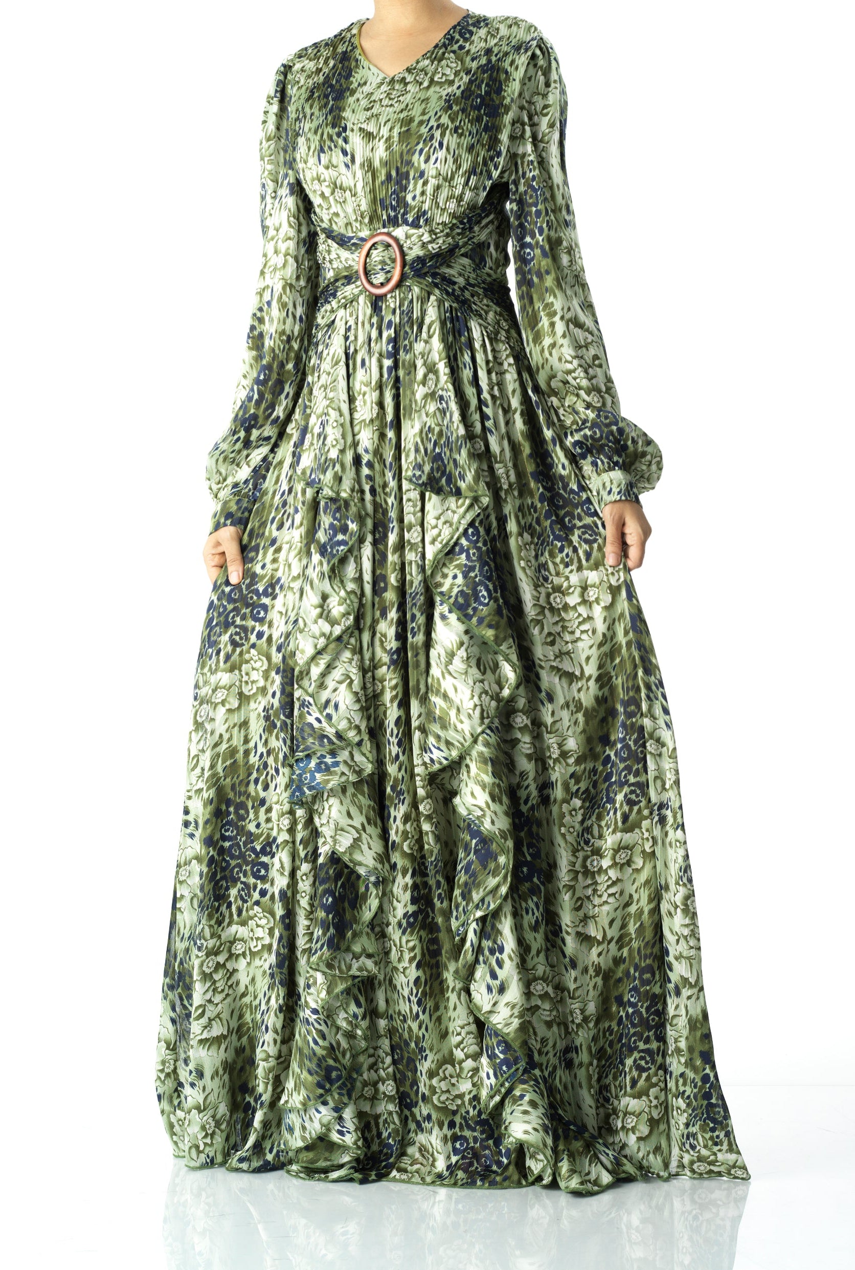 Olive cheetah floral print maxi dress Kabayare