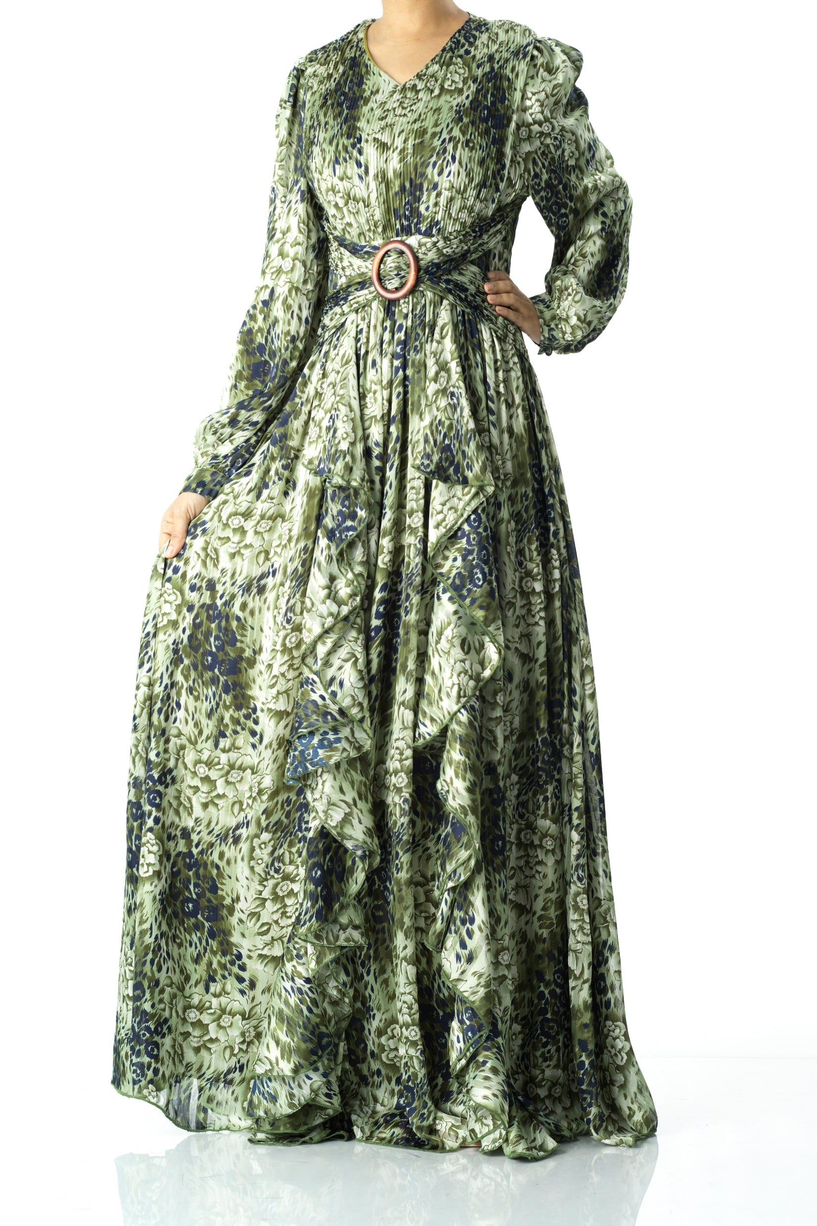 Olive cheetah floral print maxi dress Kabayare