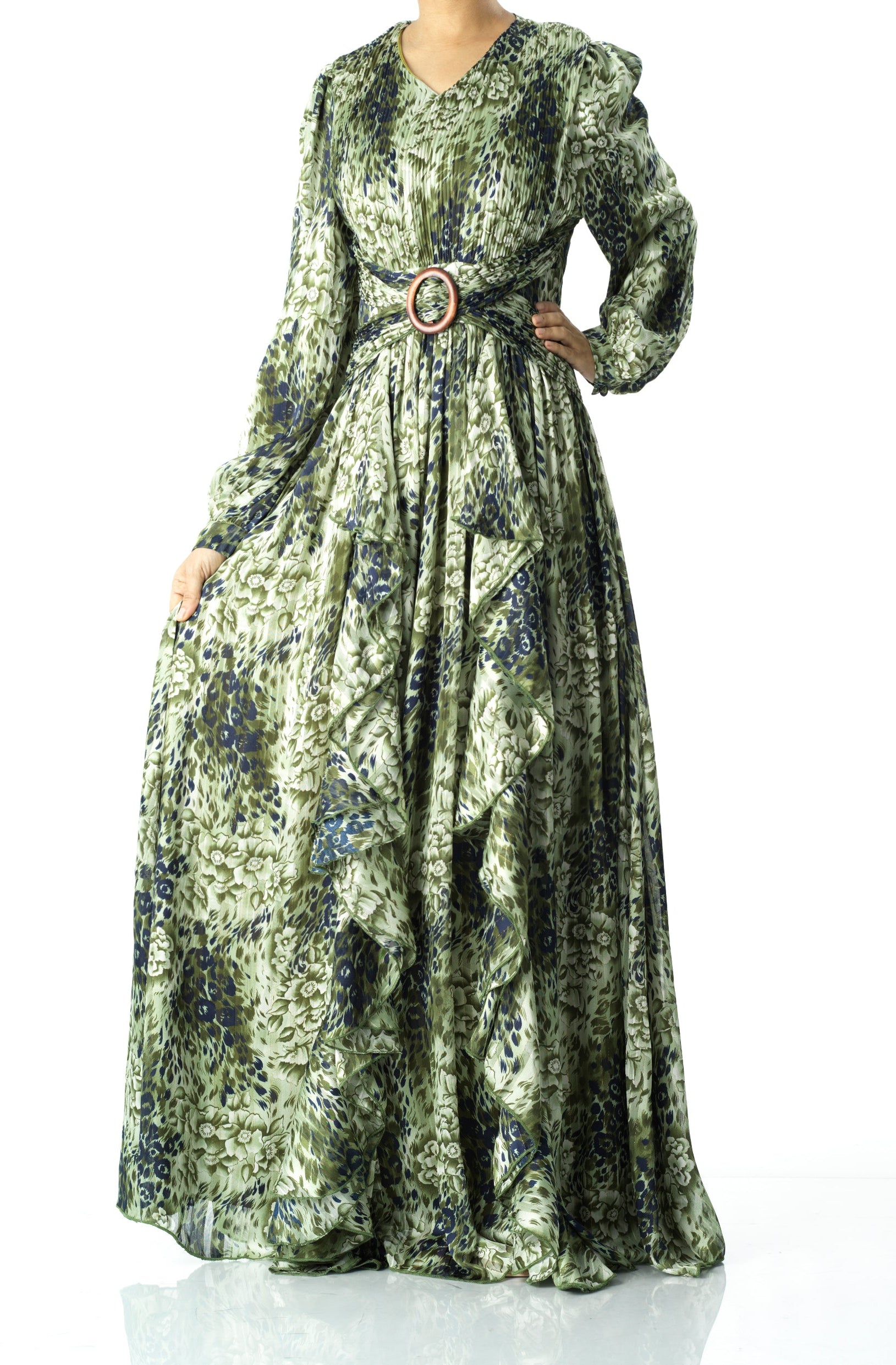 Olive cheetah floral print maxi dress Kabayare