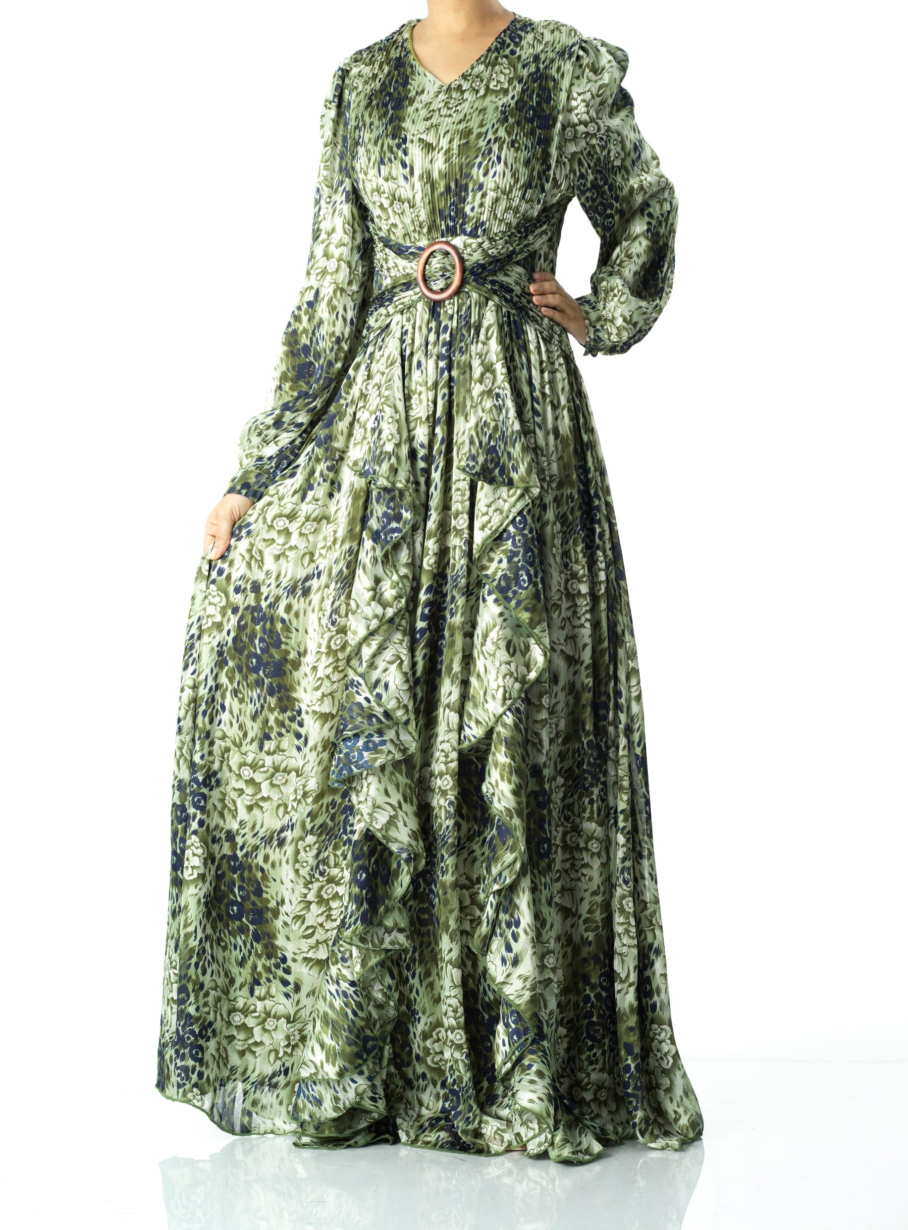 Olive cheetah floral print maxi dress Kabayare