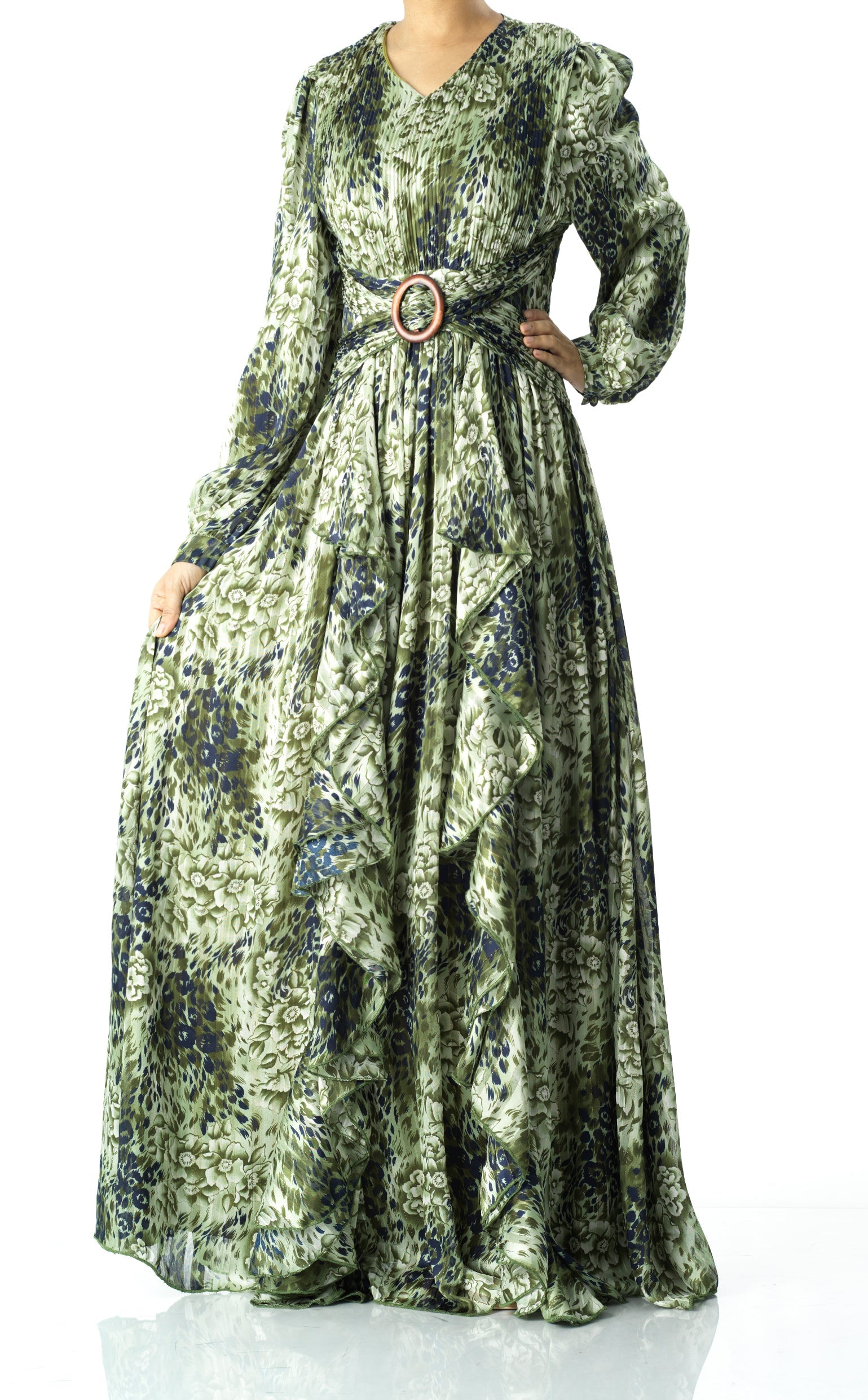 Olive cheetah floral print maxi dress Kabayare