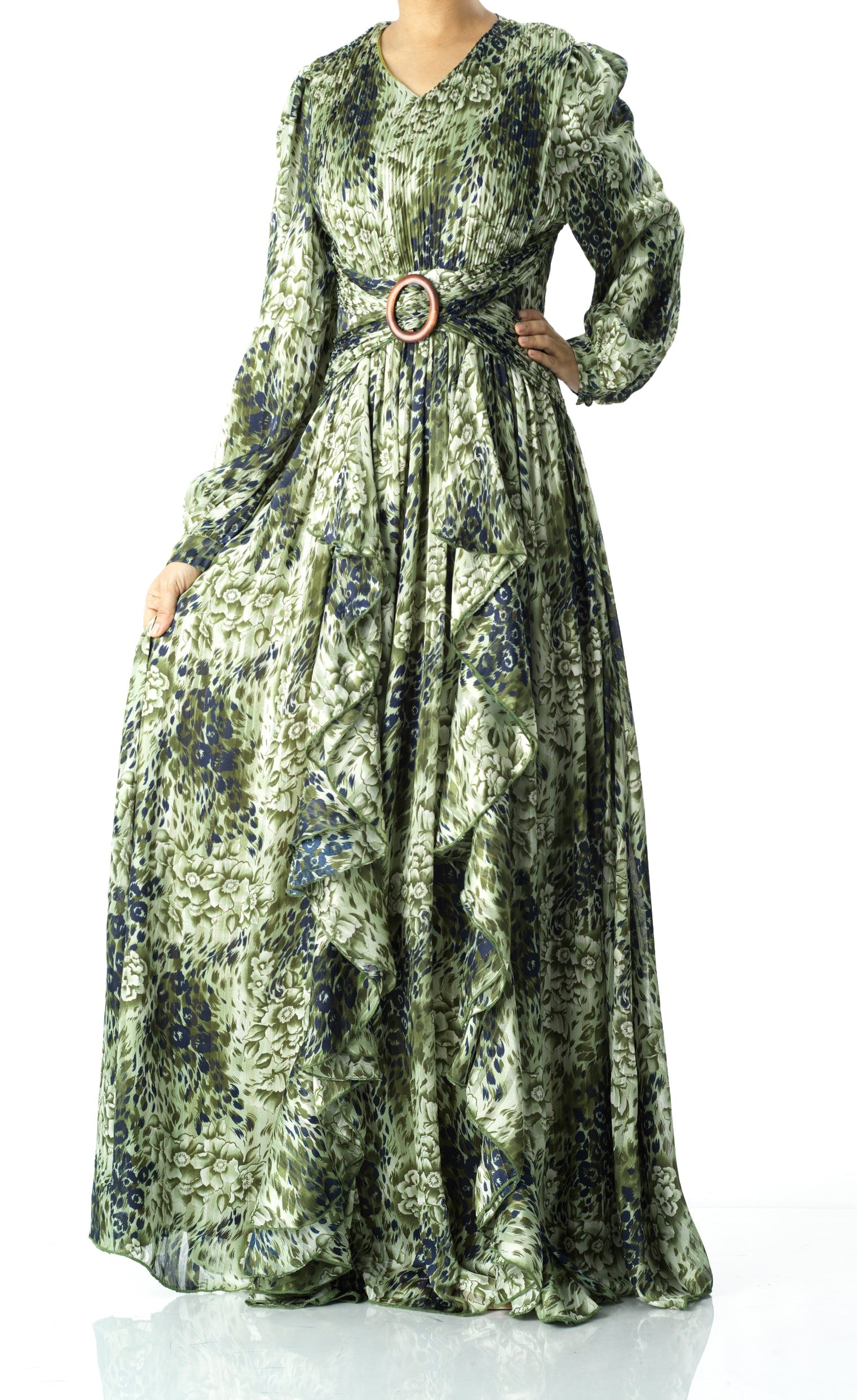 Olive cheetah floral print maxi dress Kabayare