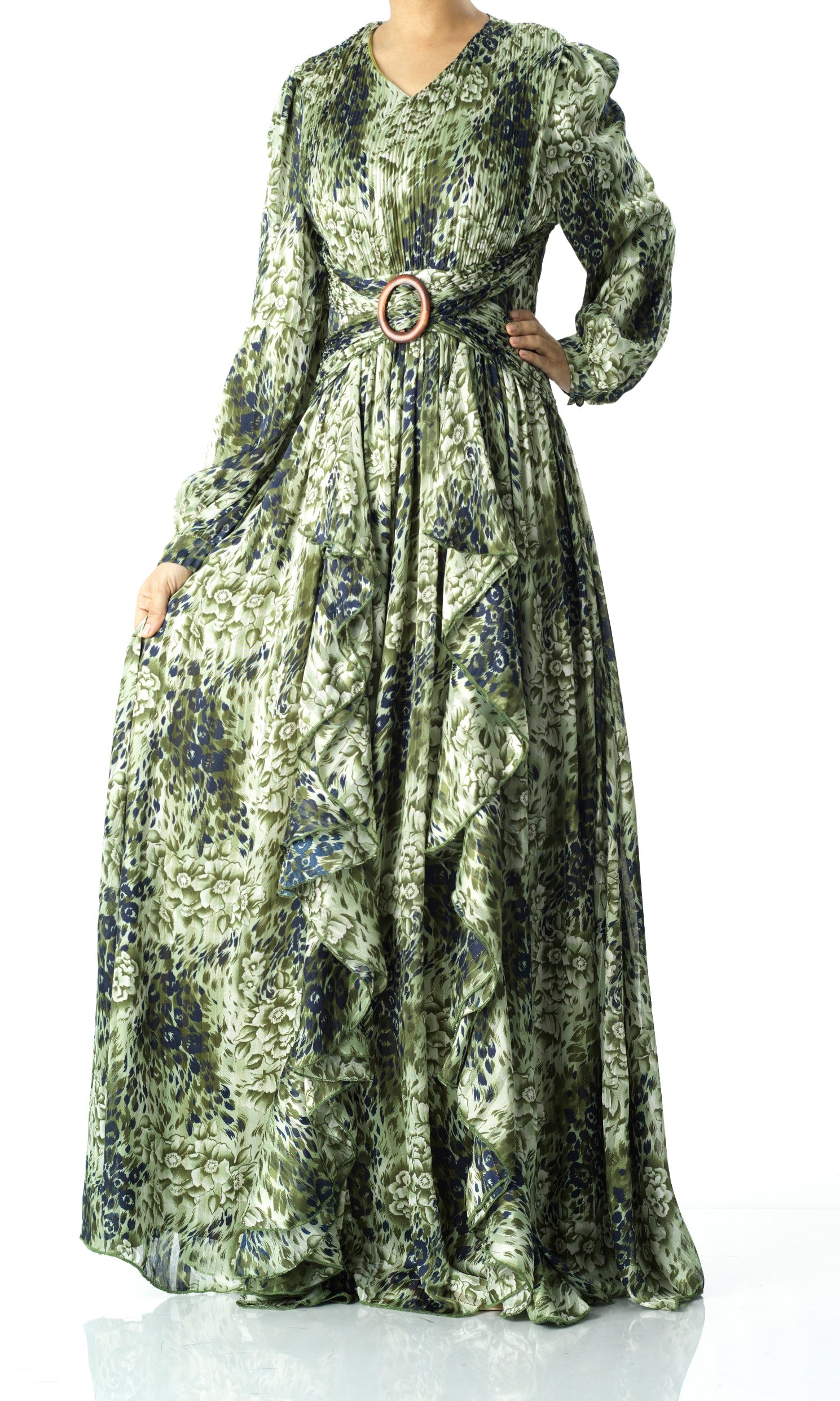 Olive cheetah floral print maxi dress Kabayare