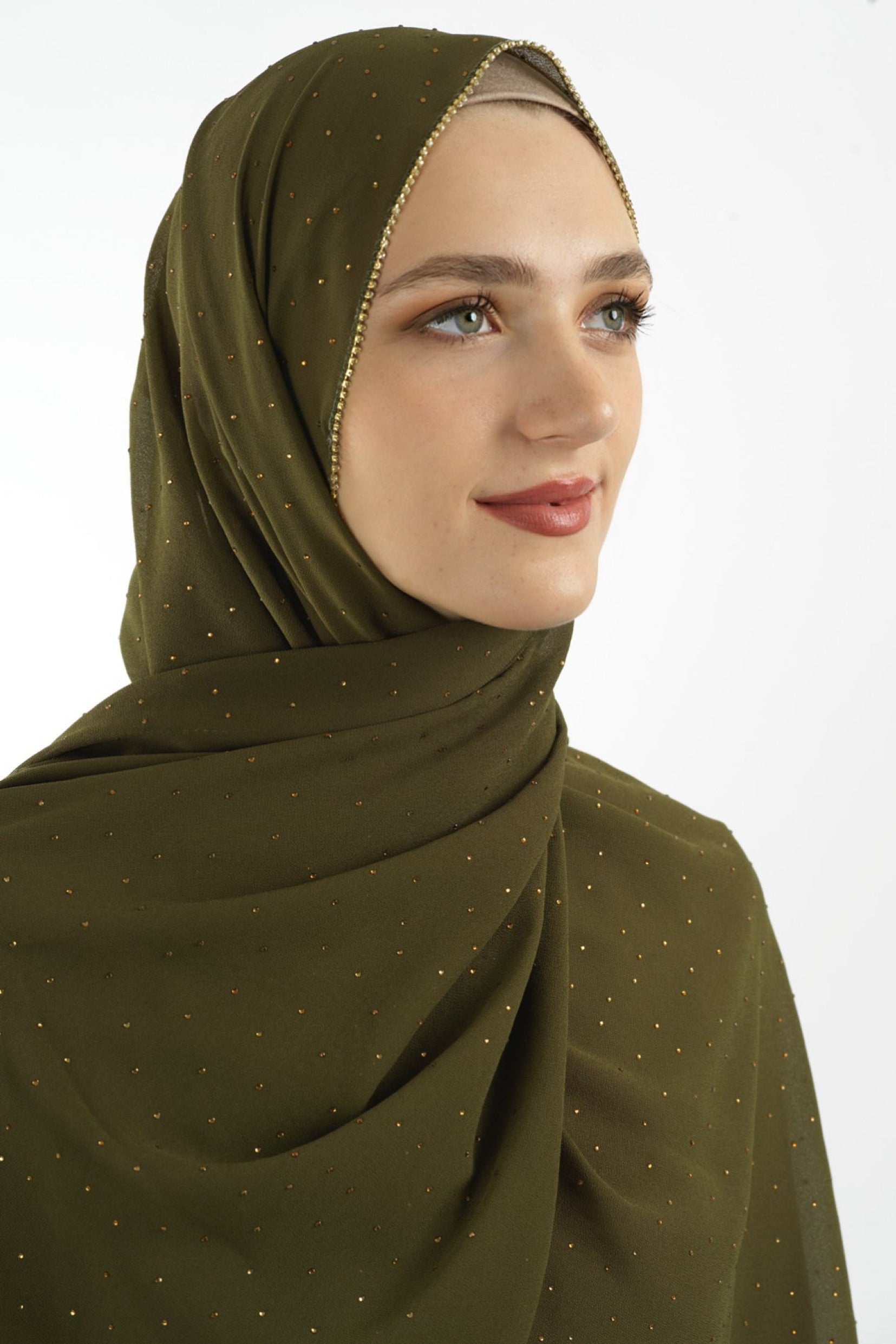 Olive Glamour chiffon hijab Kabayare