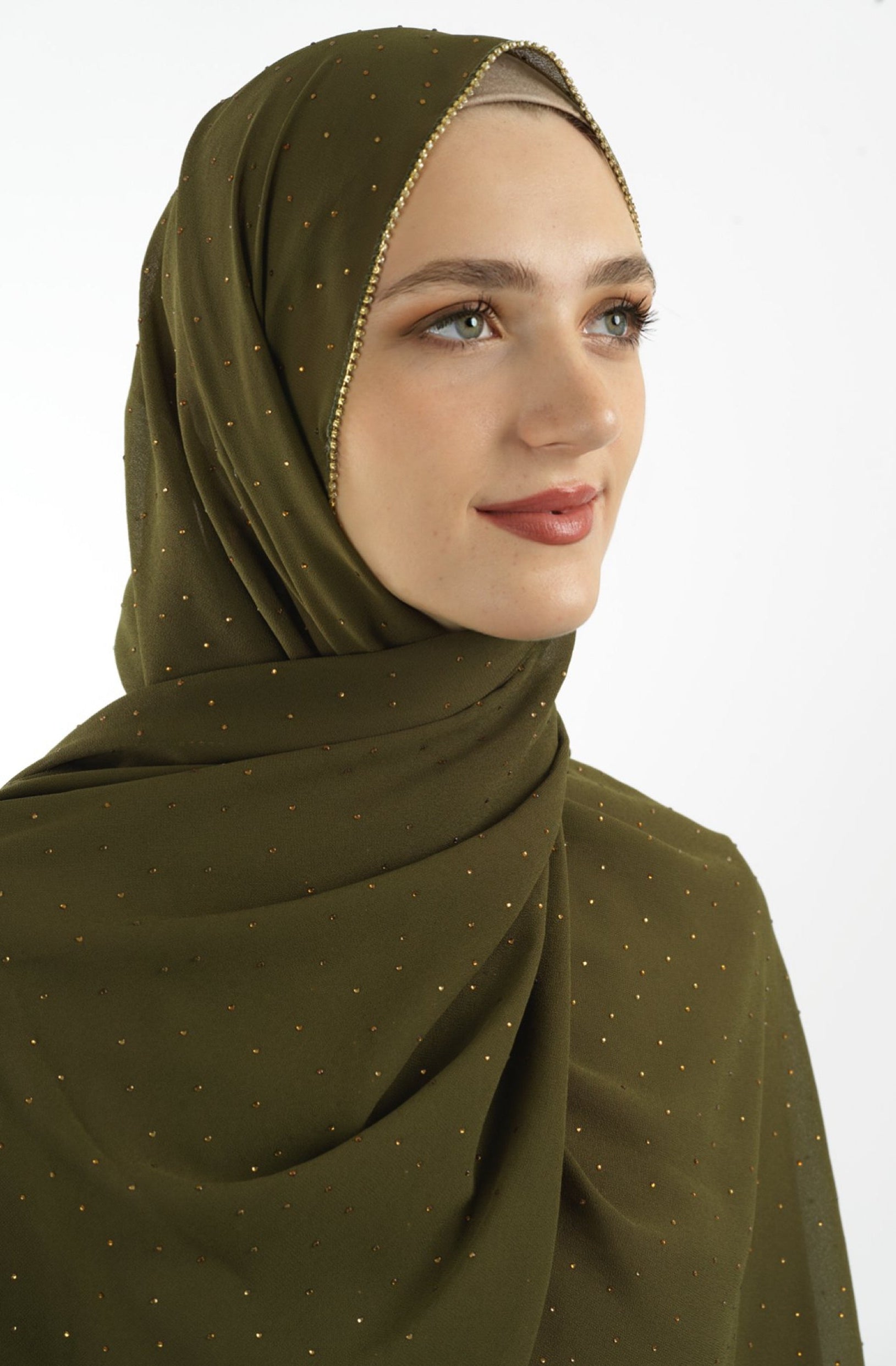 Olive Glamour chiffon hijab Kabayare