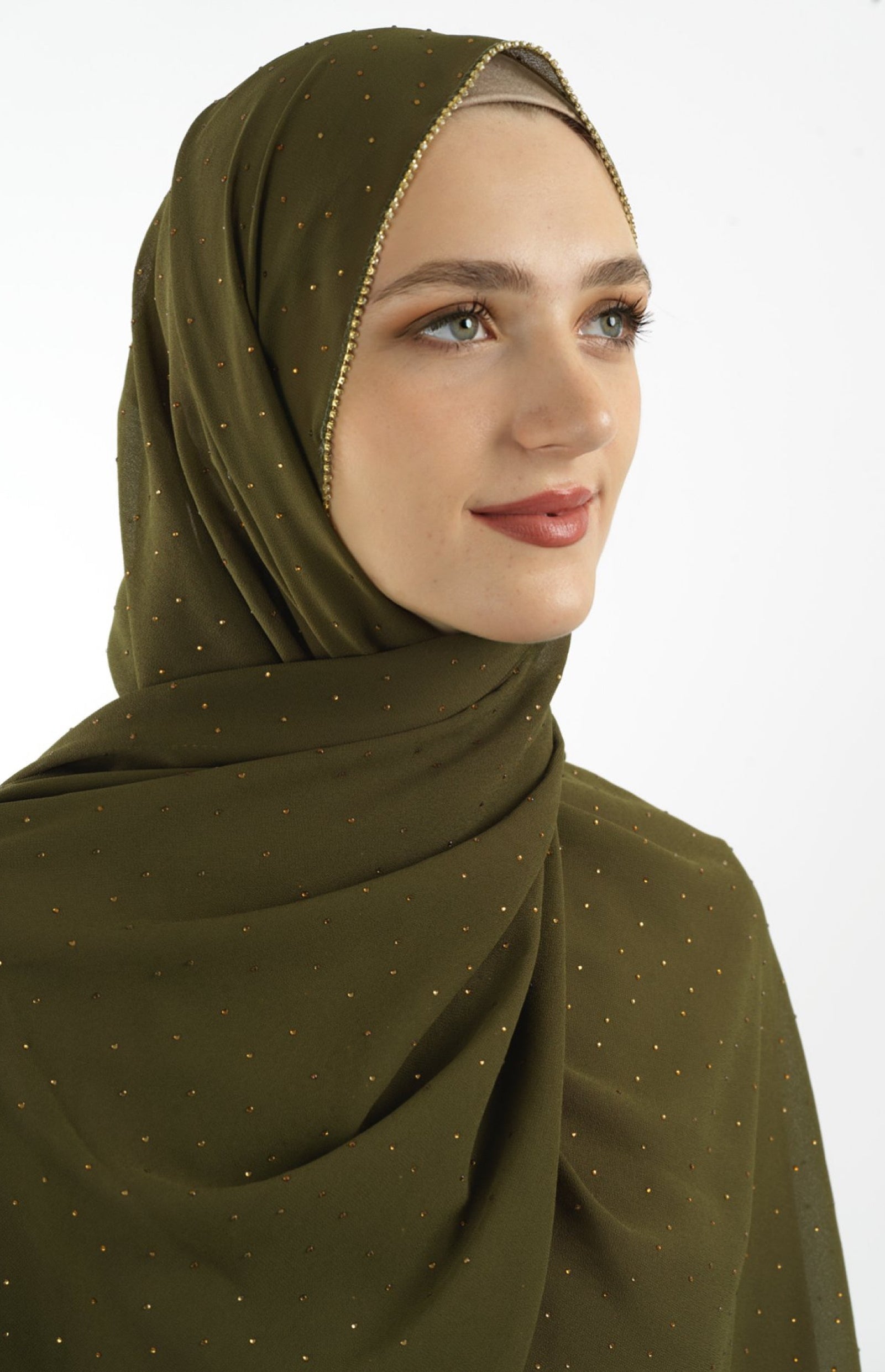 Olive Glamour chiffon hijab Kabayare