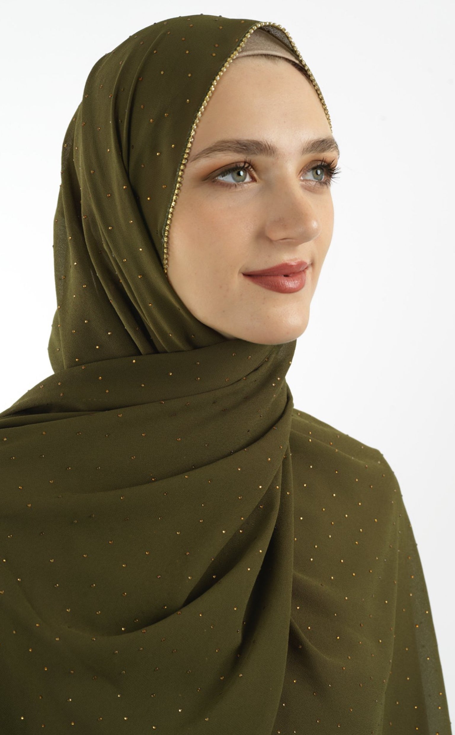 Olive Glamour chiffon hijab Kabayare