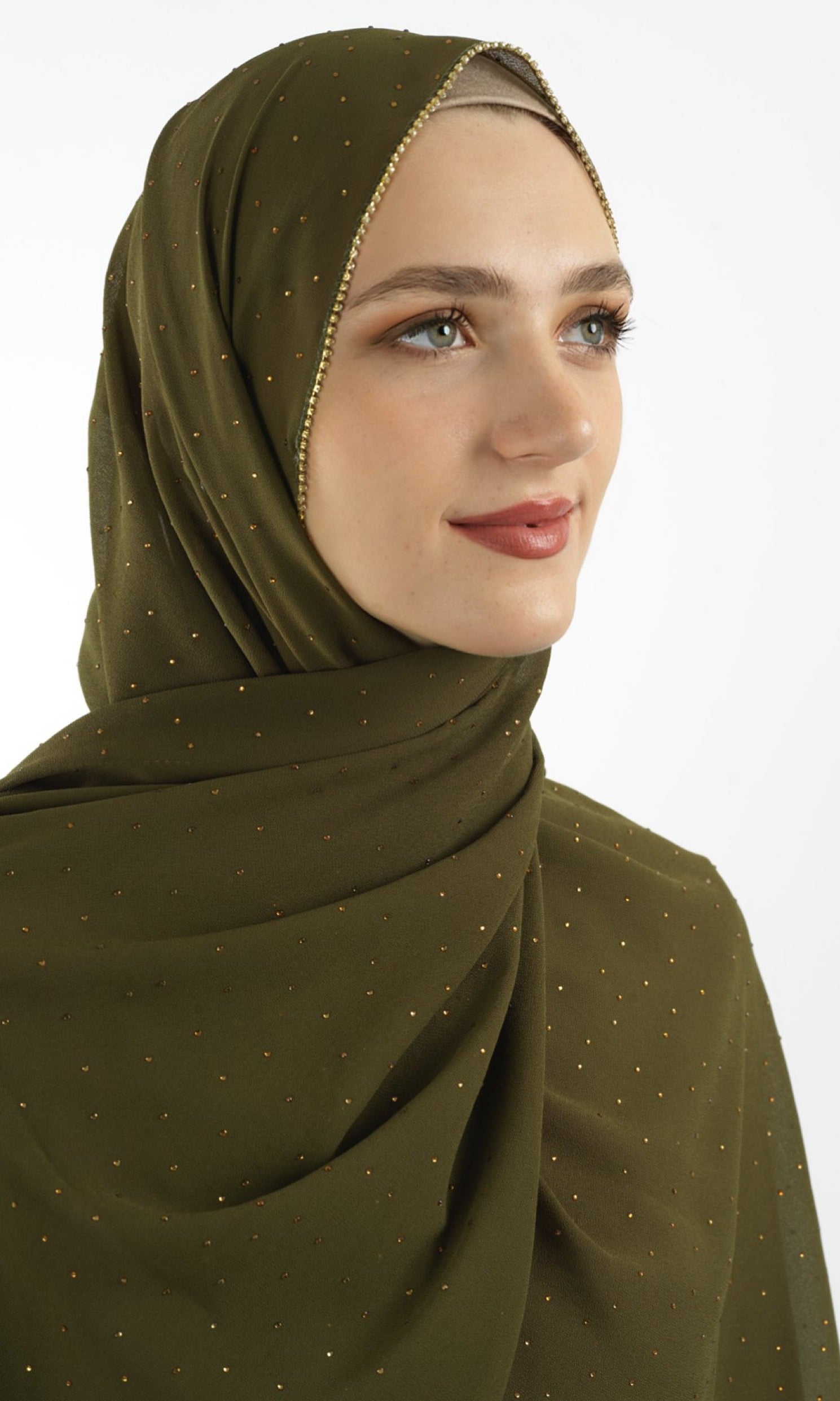 Olive Glamour chiffon hijab Kabayare