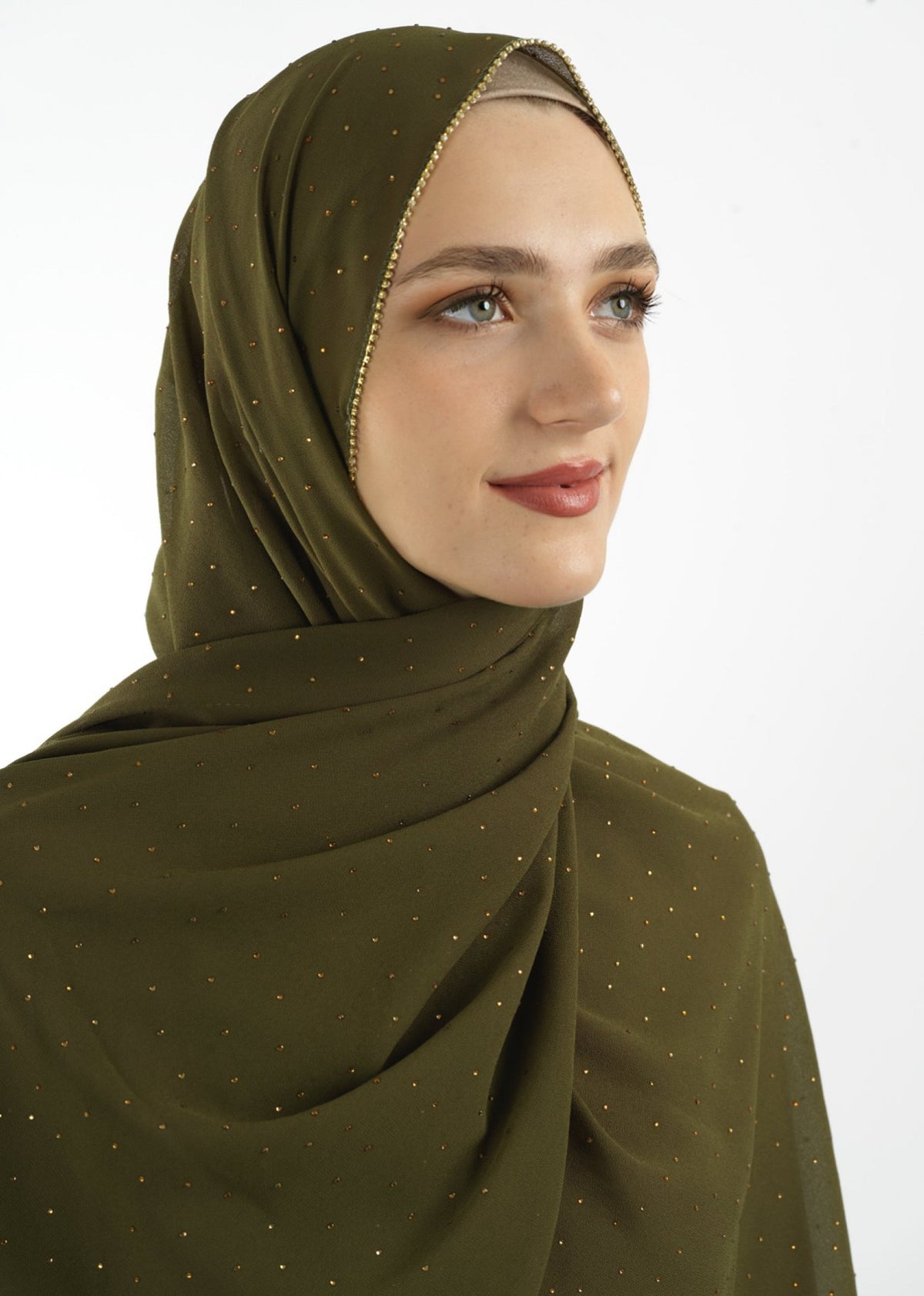 Olive Glamour chiffon hijab Kabayare