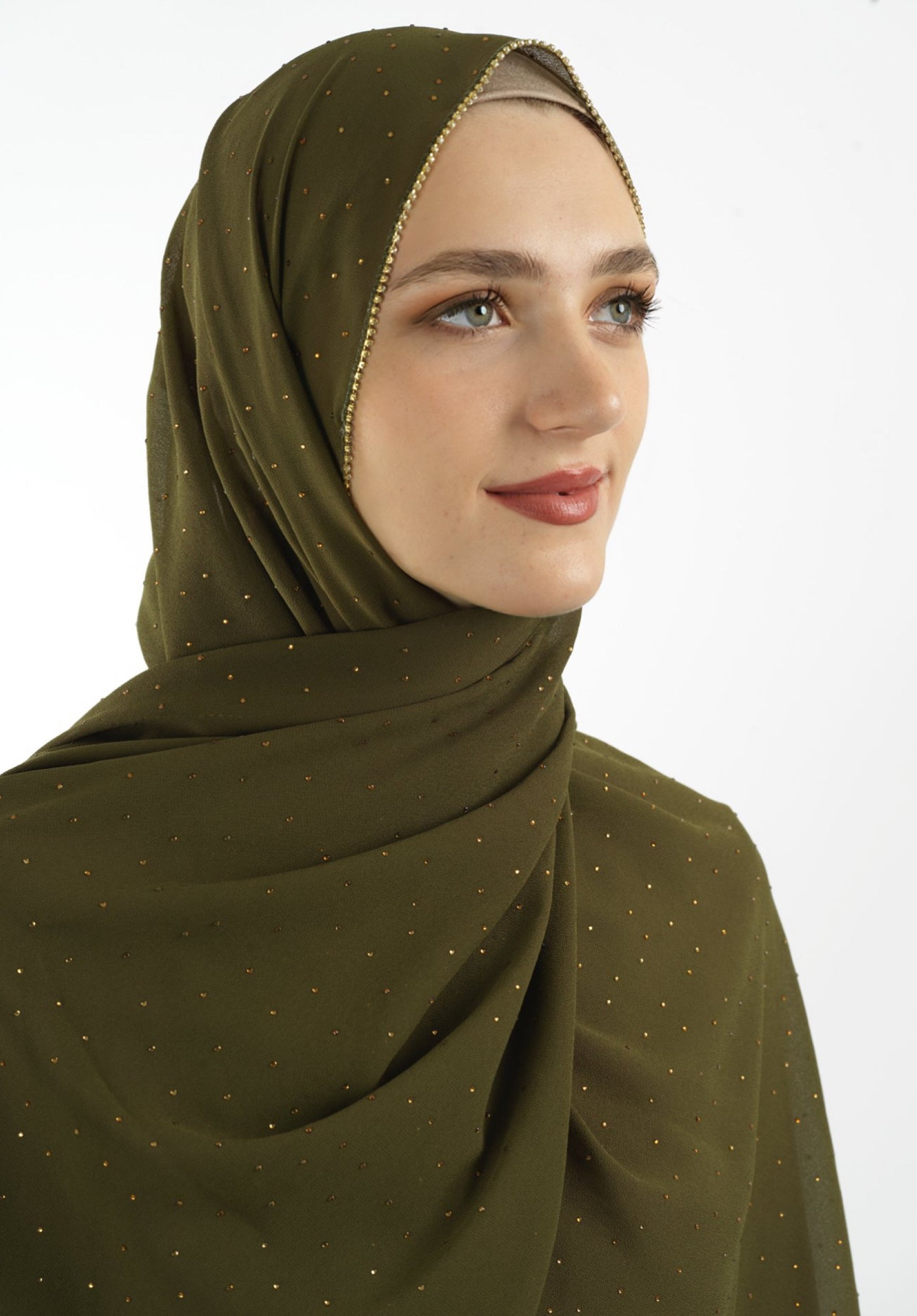 Olive Glamour chiffon hijab Kabayare