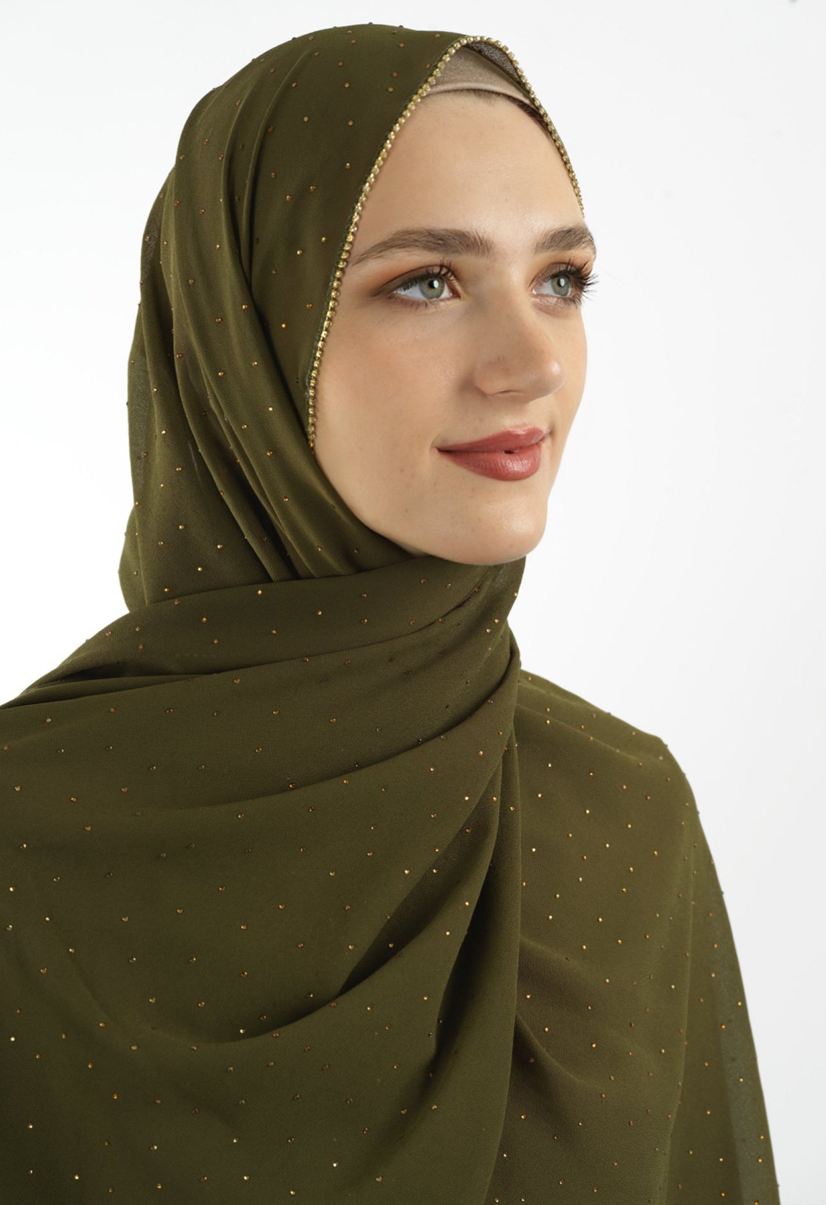 Olive Glamour chiffon hijab Kabayare