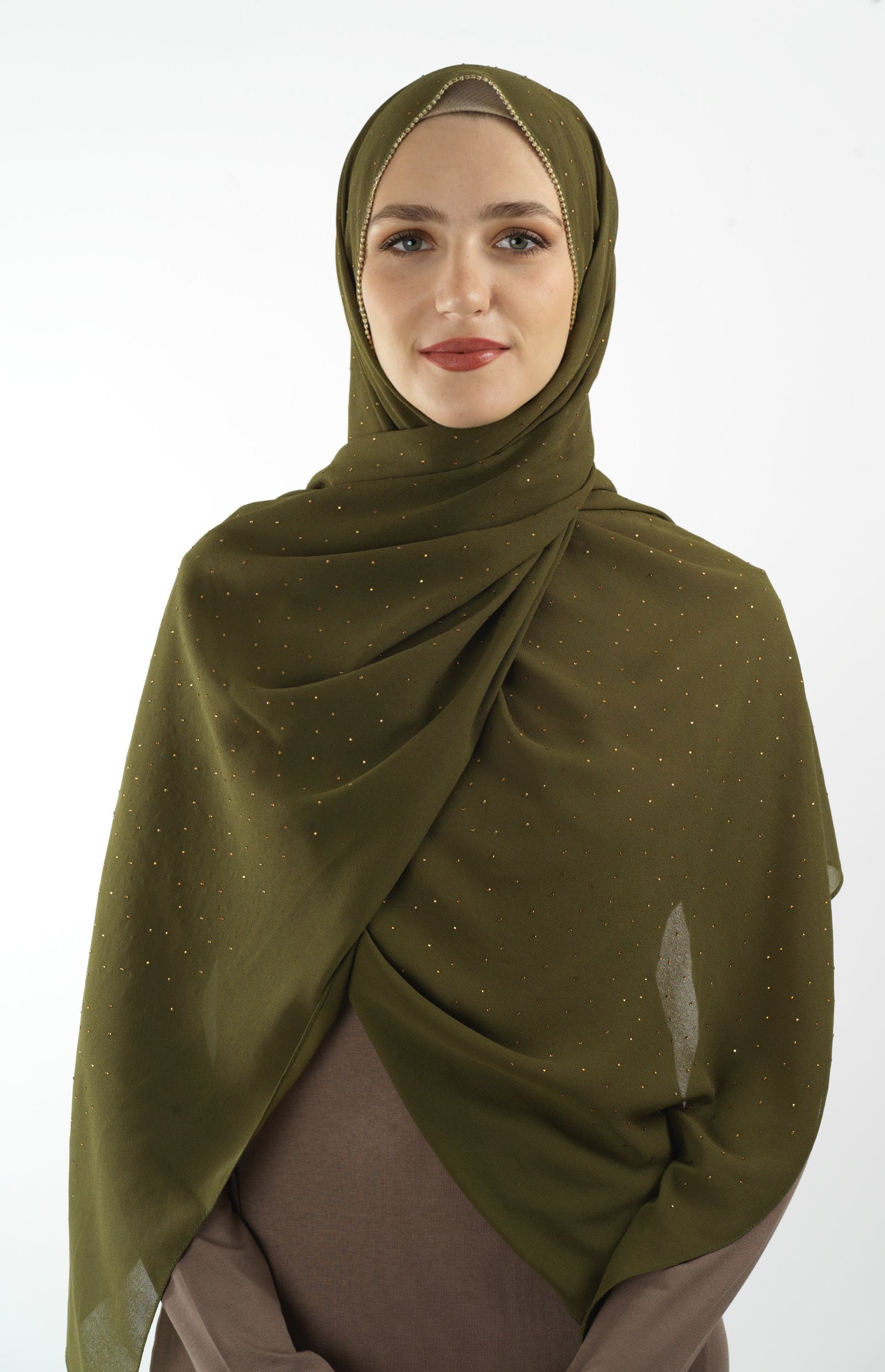 Olive Glamour chiffon hijab Kabayare