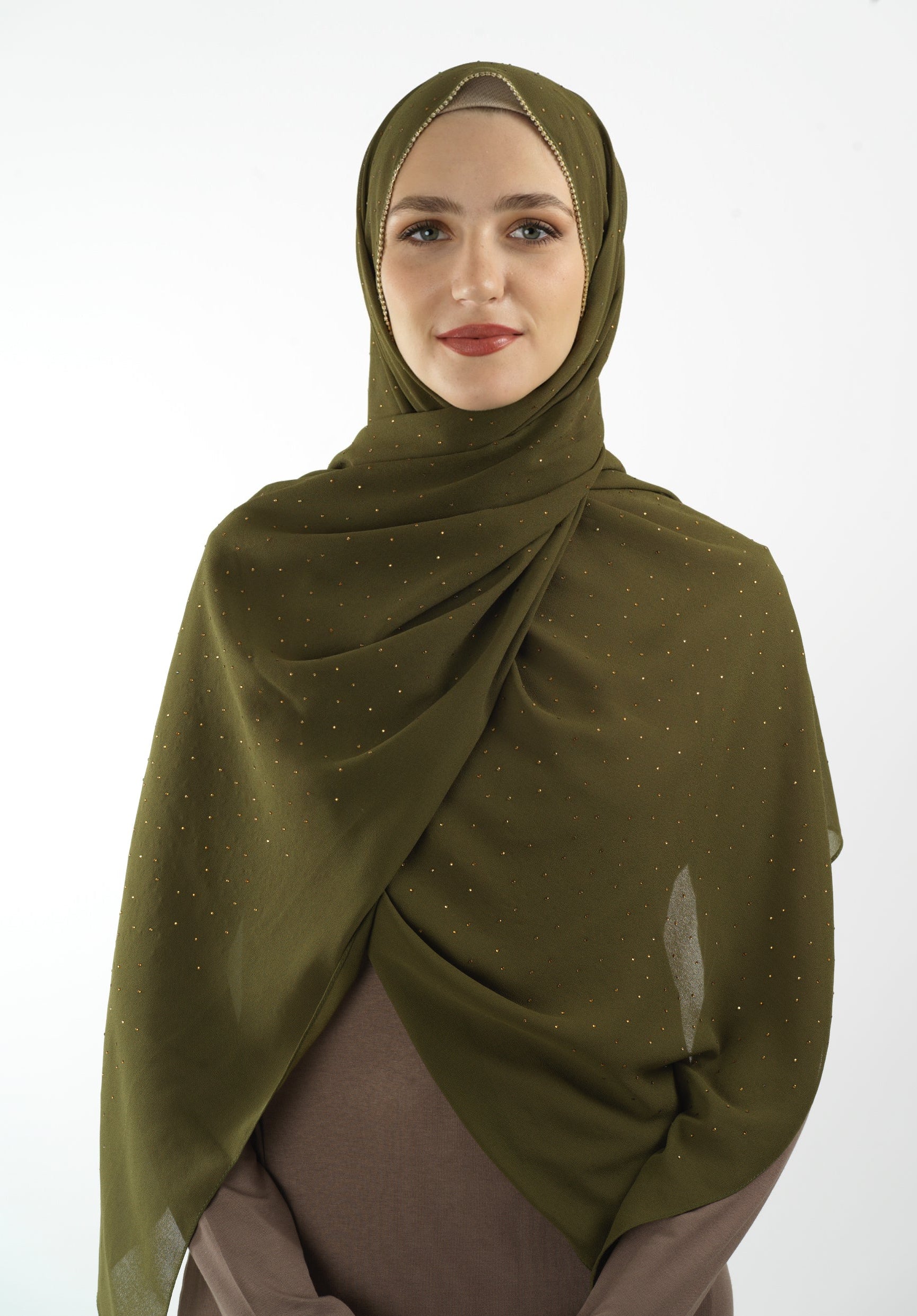 Olive Glamour chiffon hijab Kabayare