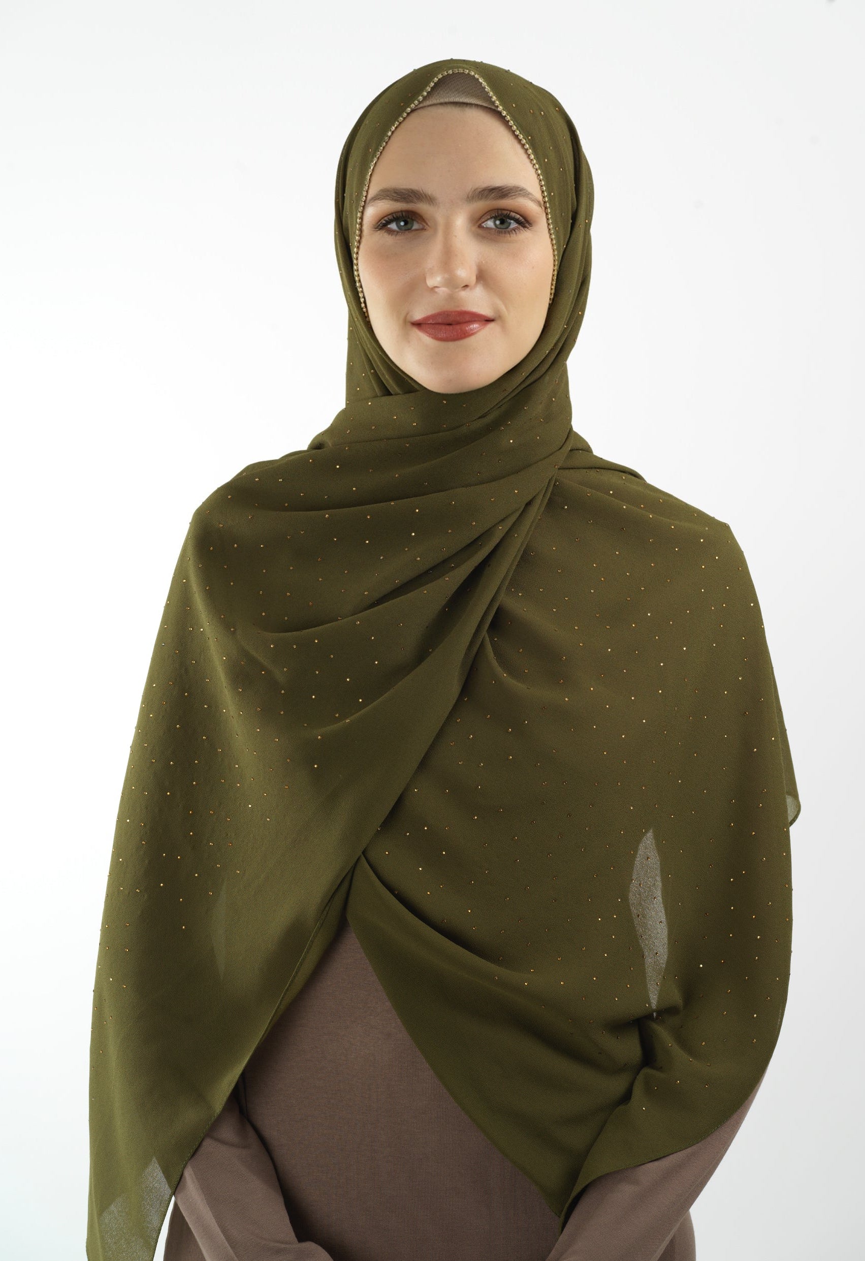 Olive Glamour chiffon hijab Kabayare