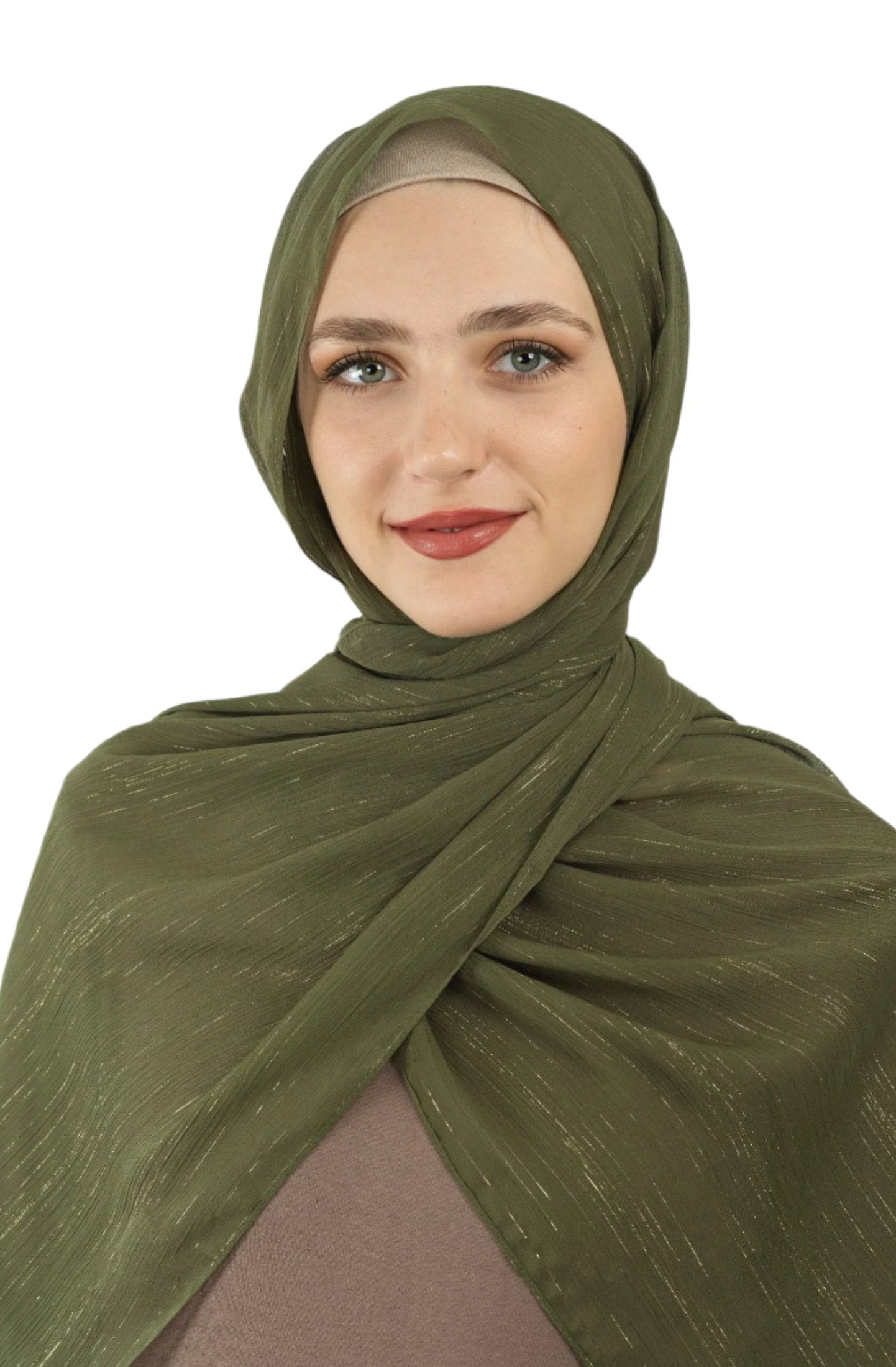 Olive Lovely dana shimmer Chiffon hijab Kabayare
