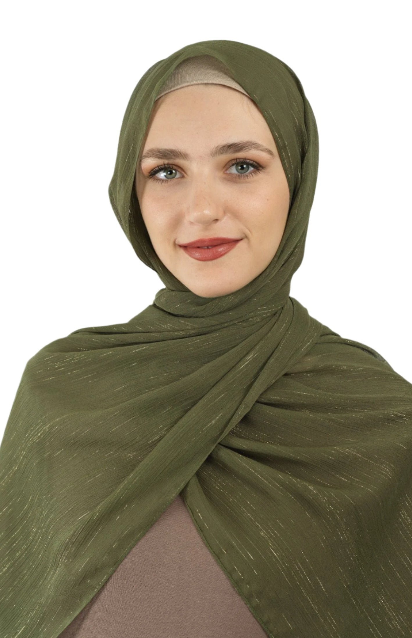 Olive Lovely dana shimmer Chiffon hijab Kabayare