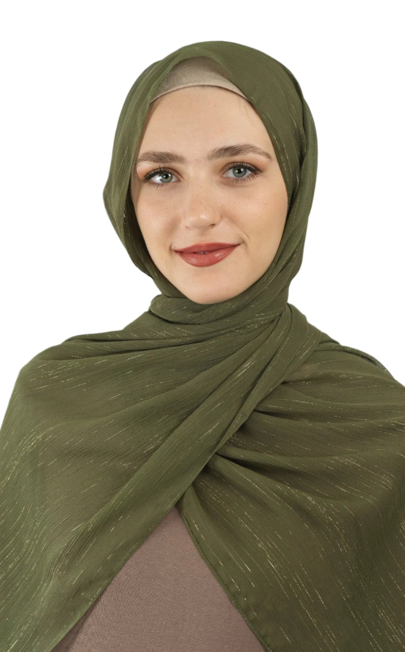 Olive Lovely dana shimmer Chiffon hijab Kabayare