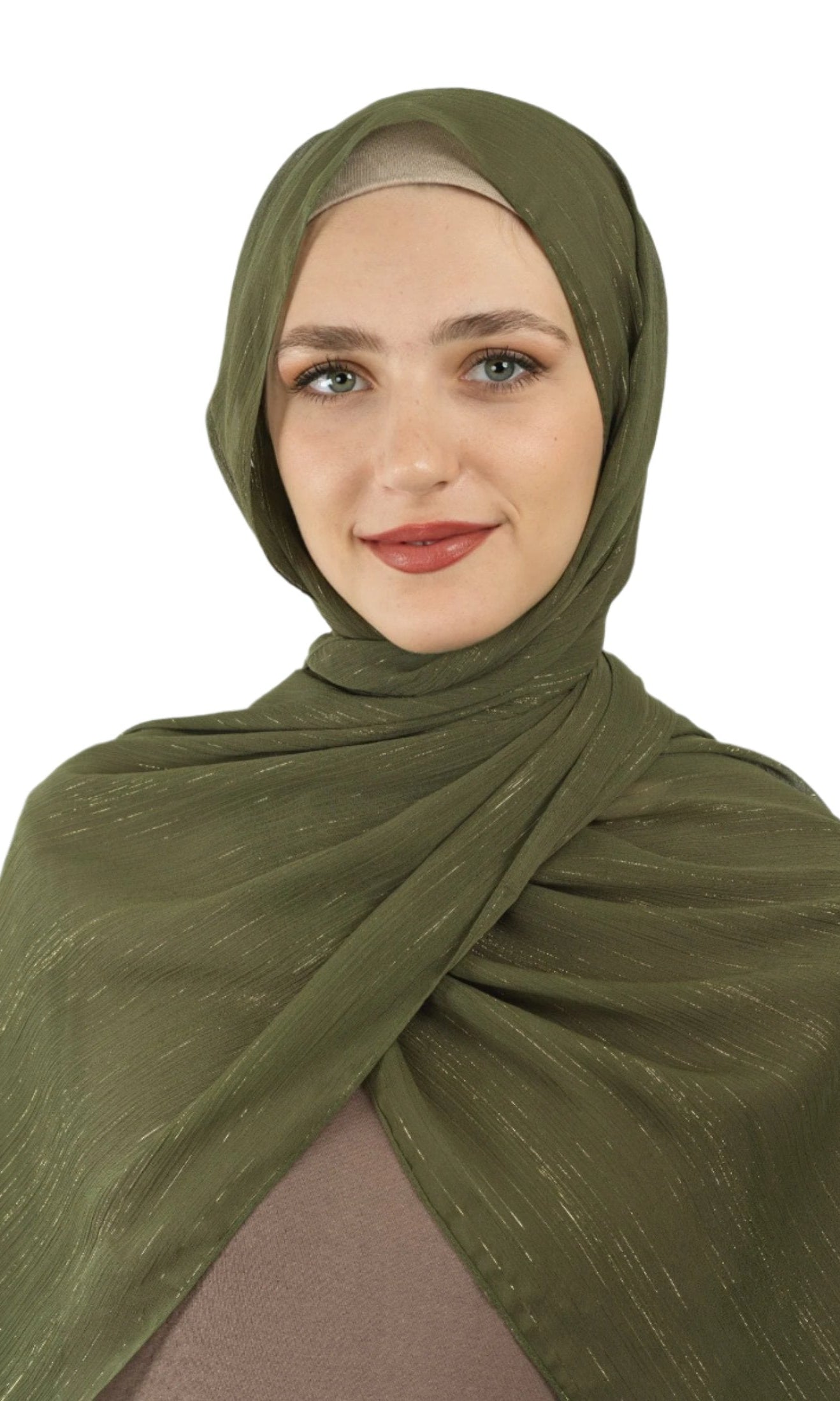 Olive Lovely dana shimmer Chiffon hijab Kabayare