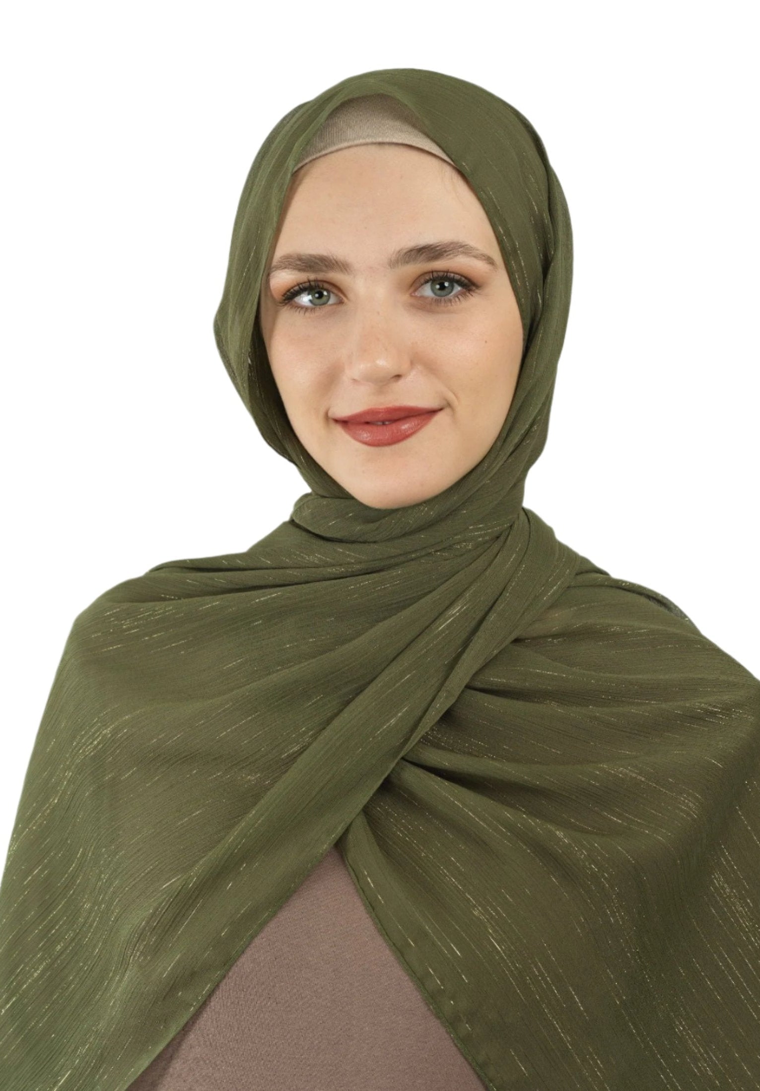 Olive Lovely dana shimmer Chiffon hijab Kabayare