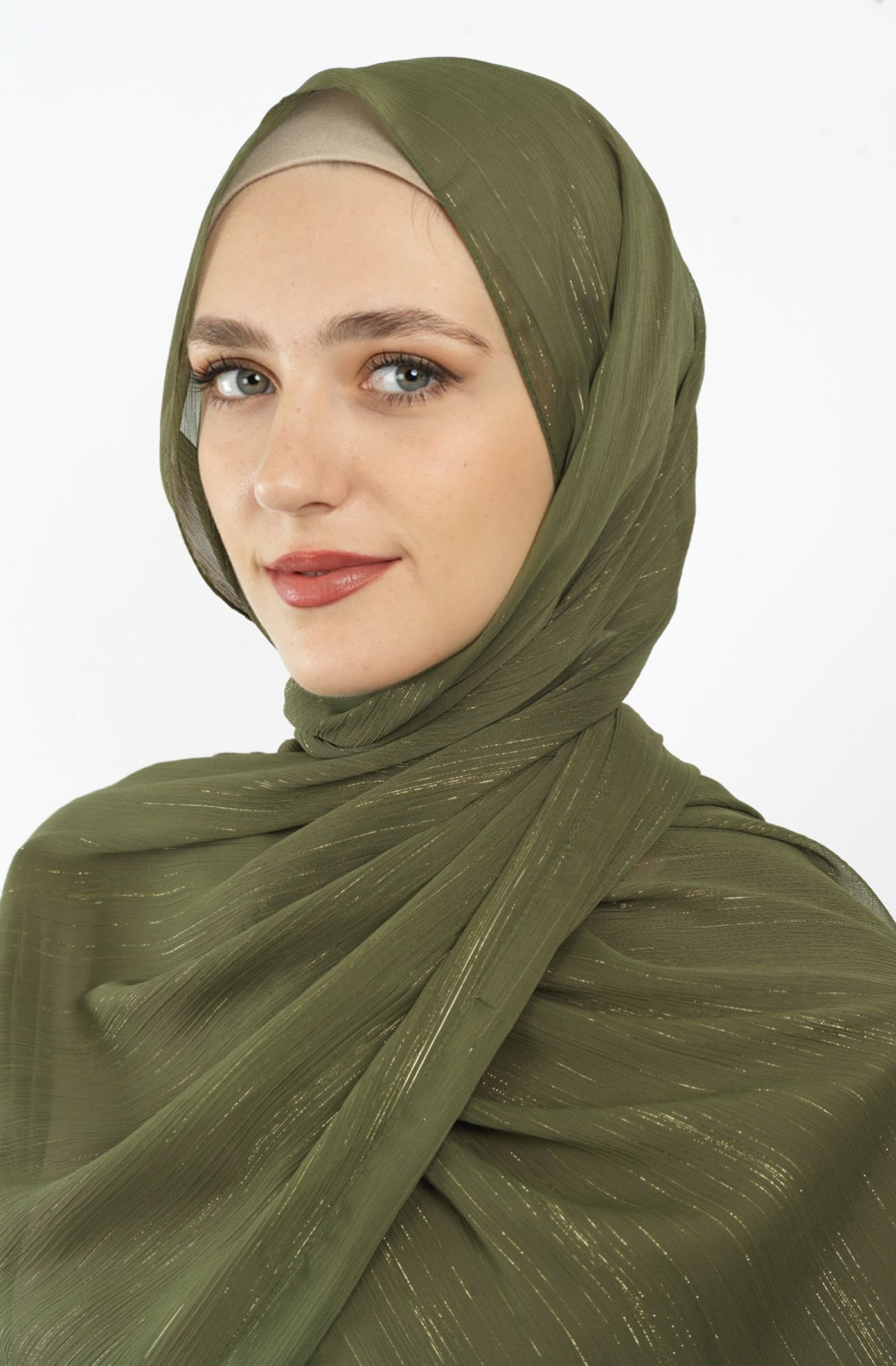 Olive Lovely dana shimmer Chiffon hijab Kabayare