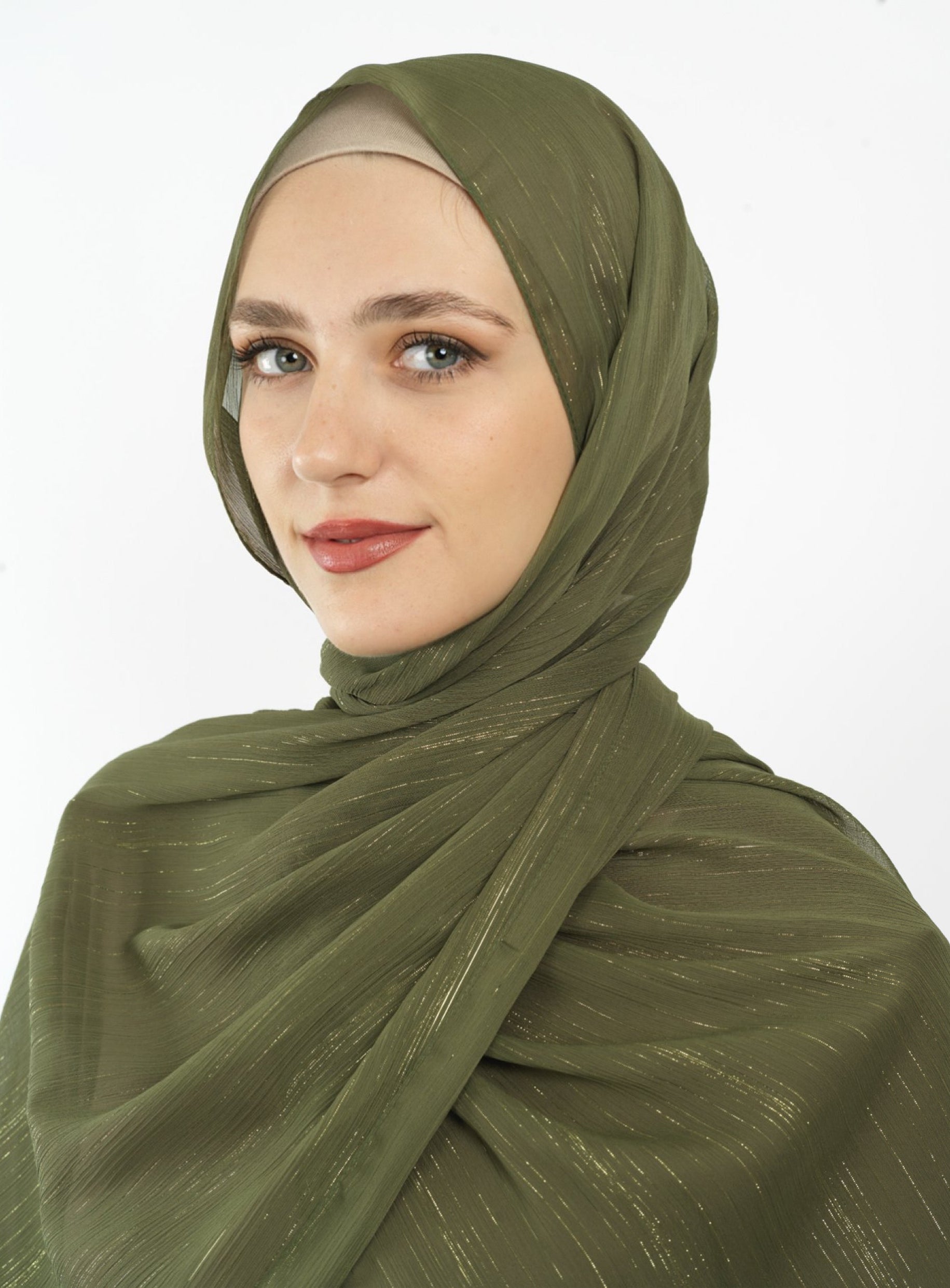 Olive Lovely dana shimmer Chiffon hijab Kabayare