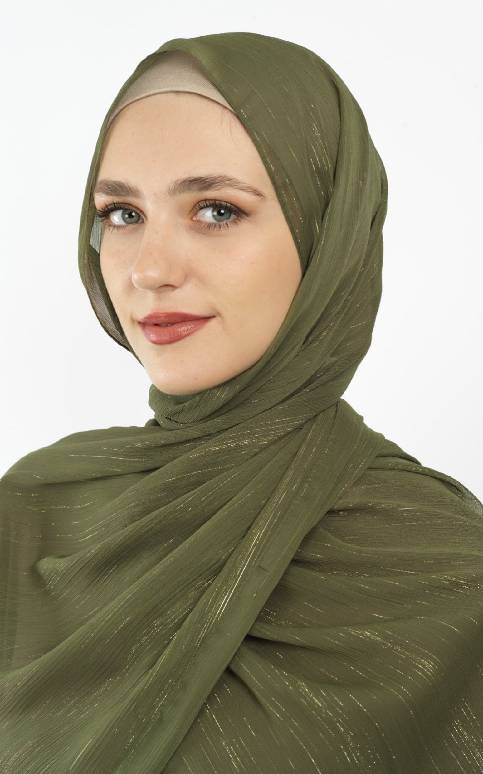 Olive Lovely dana shimmer Chiffon hijab Kabayare