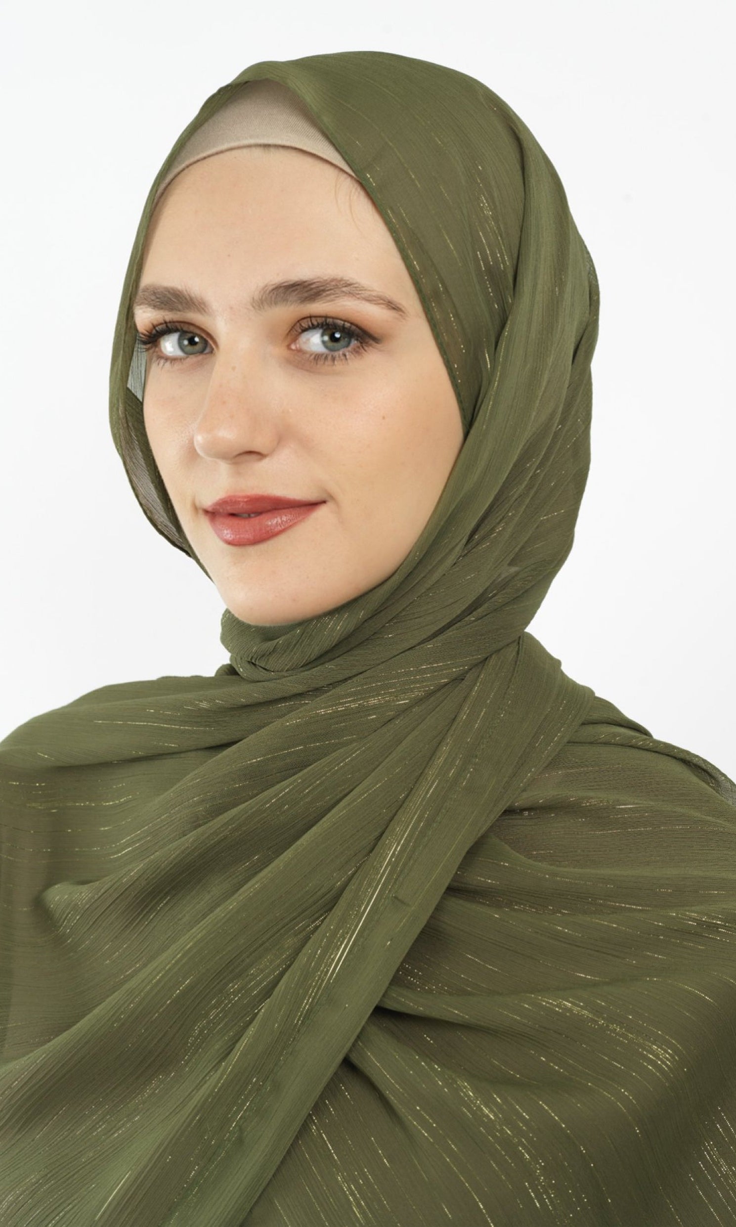 Olive Lovely dana shimmer Chiffon hijab Kabayare