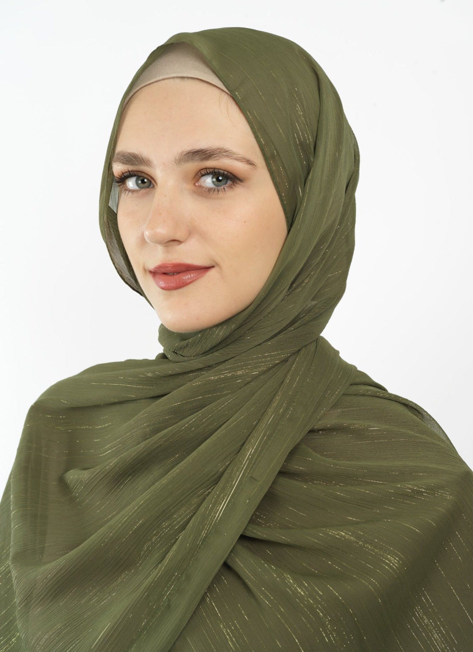 Olive Lovely dana shimmer Chiffon hijab Kabayare