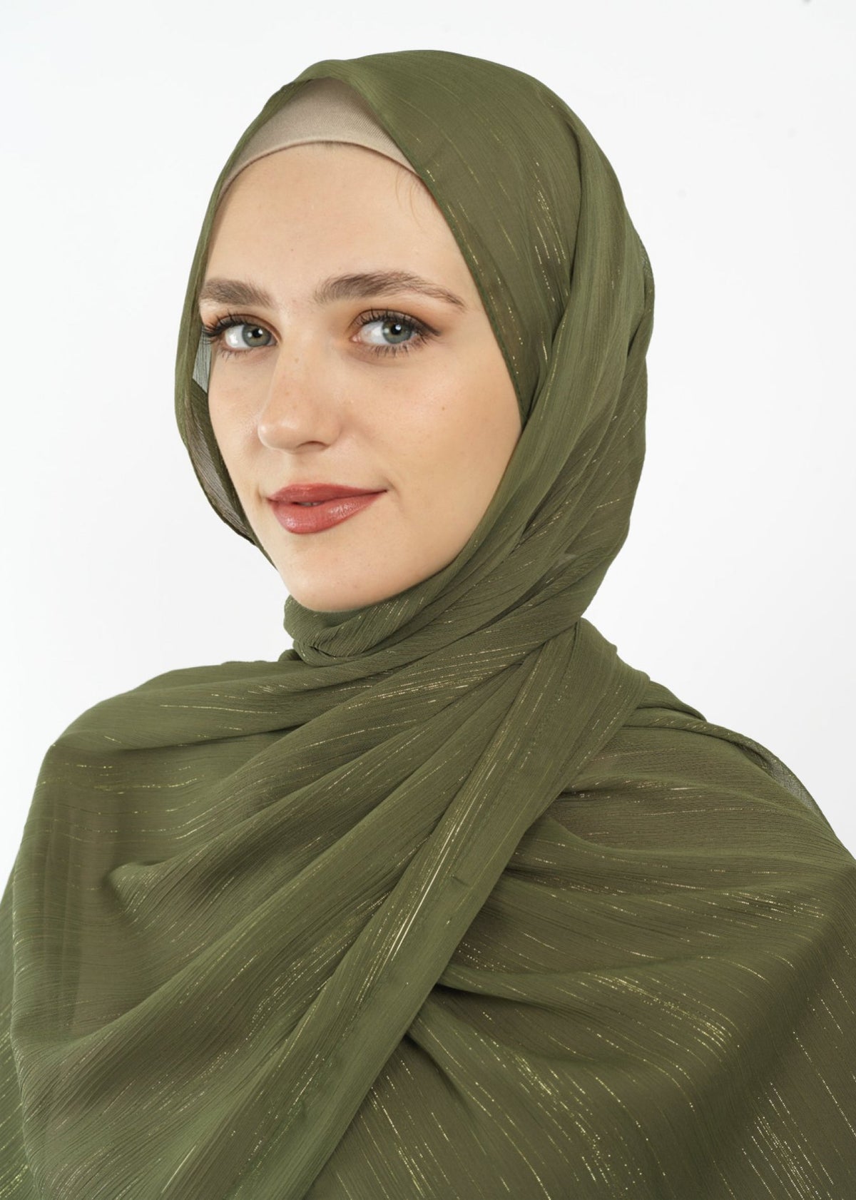 Olive Lovely dana shimmer Chiffon hijab Kabayare