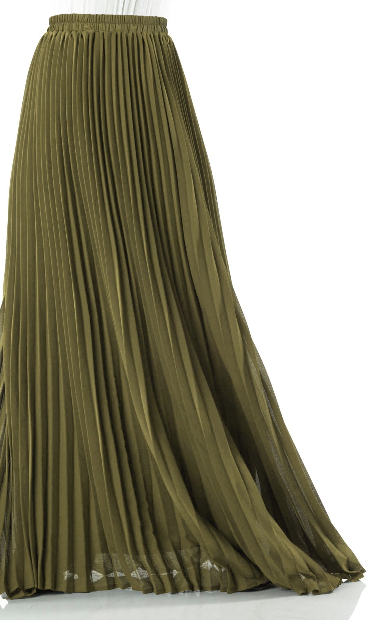 Olive pleated Maxi Skirt Kabayare