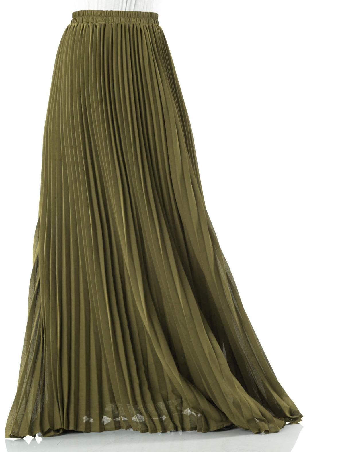 Olive pleated Maxi Skirt Kabayare