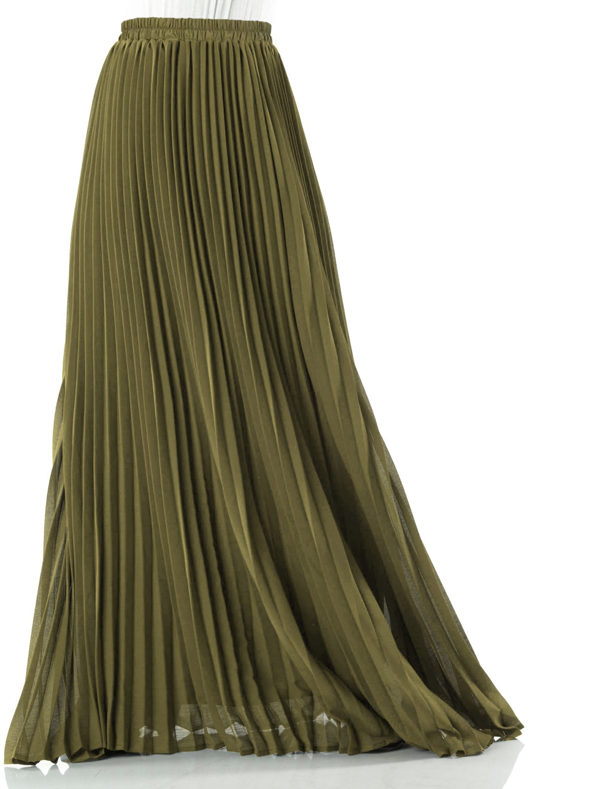 Olive pleated Maxi Skirt Kabayare