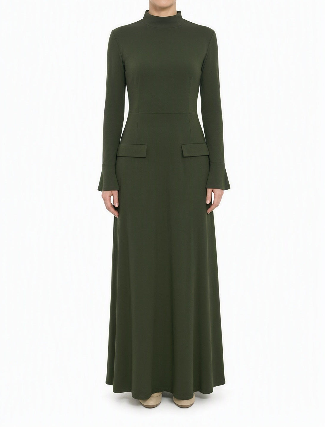 Olive Savile mock neck modest maxi dress Kabayare