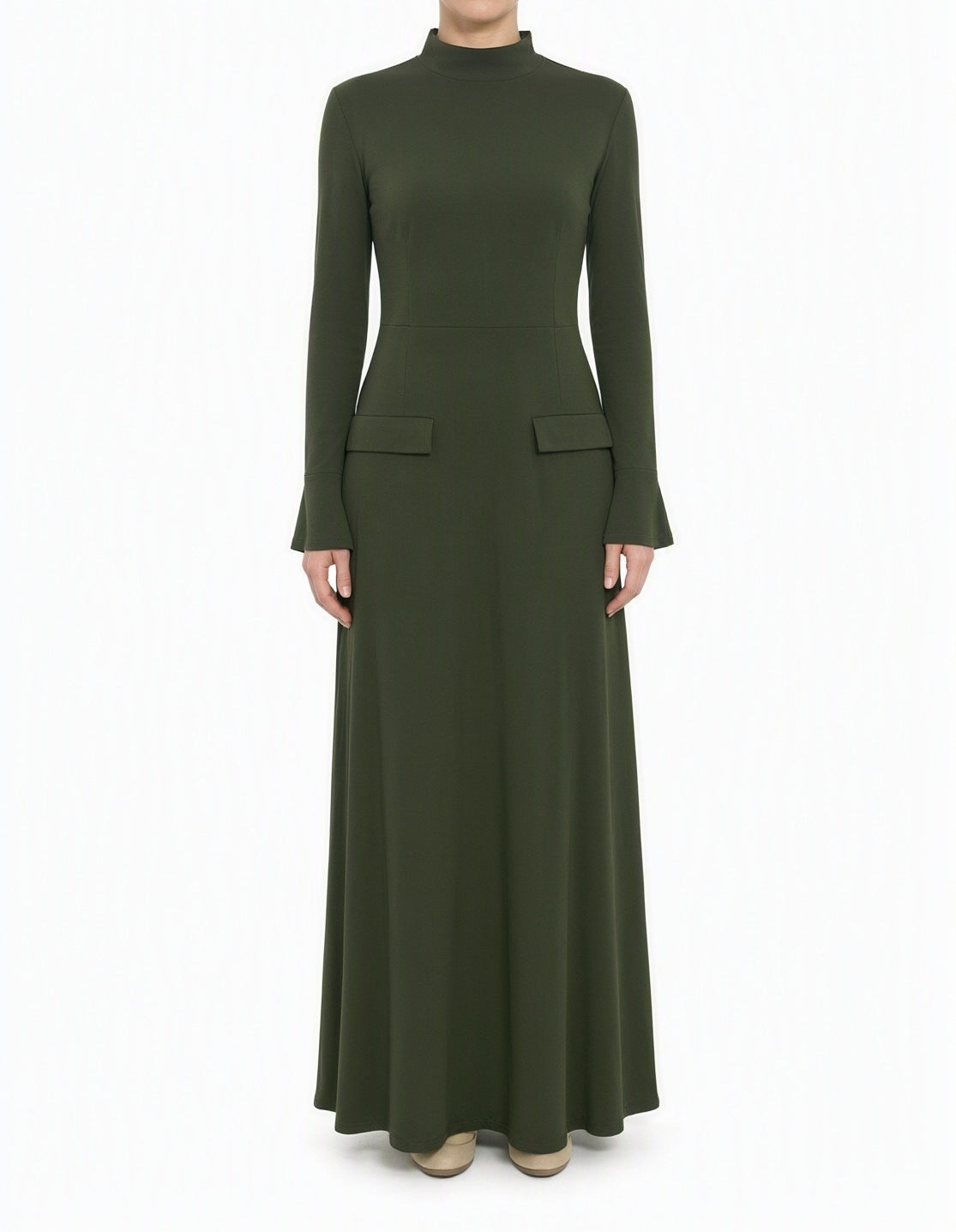 Olive Savile mock neck modest maxi dress Kabayare