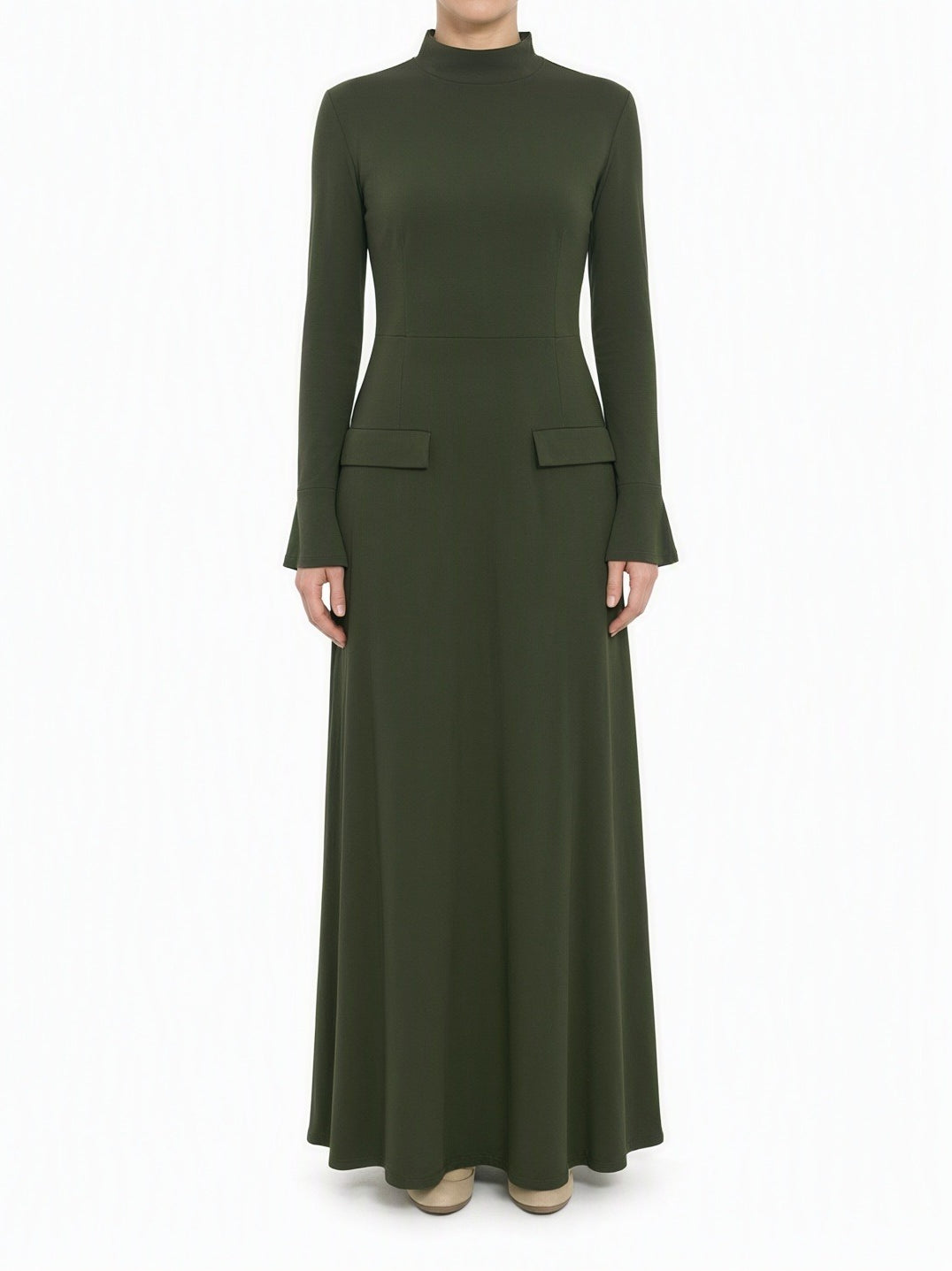 Olive Savile mock neck modest maxi dress Kabayare