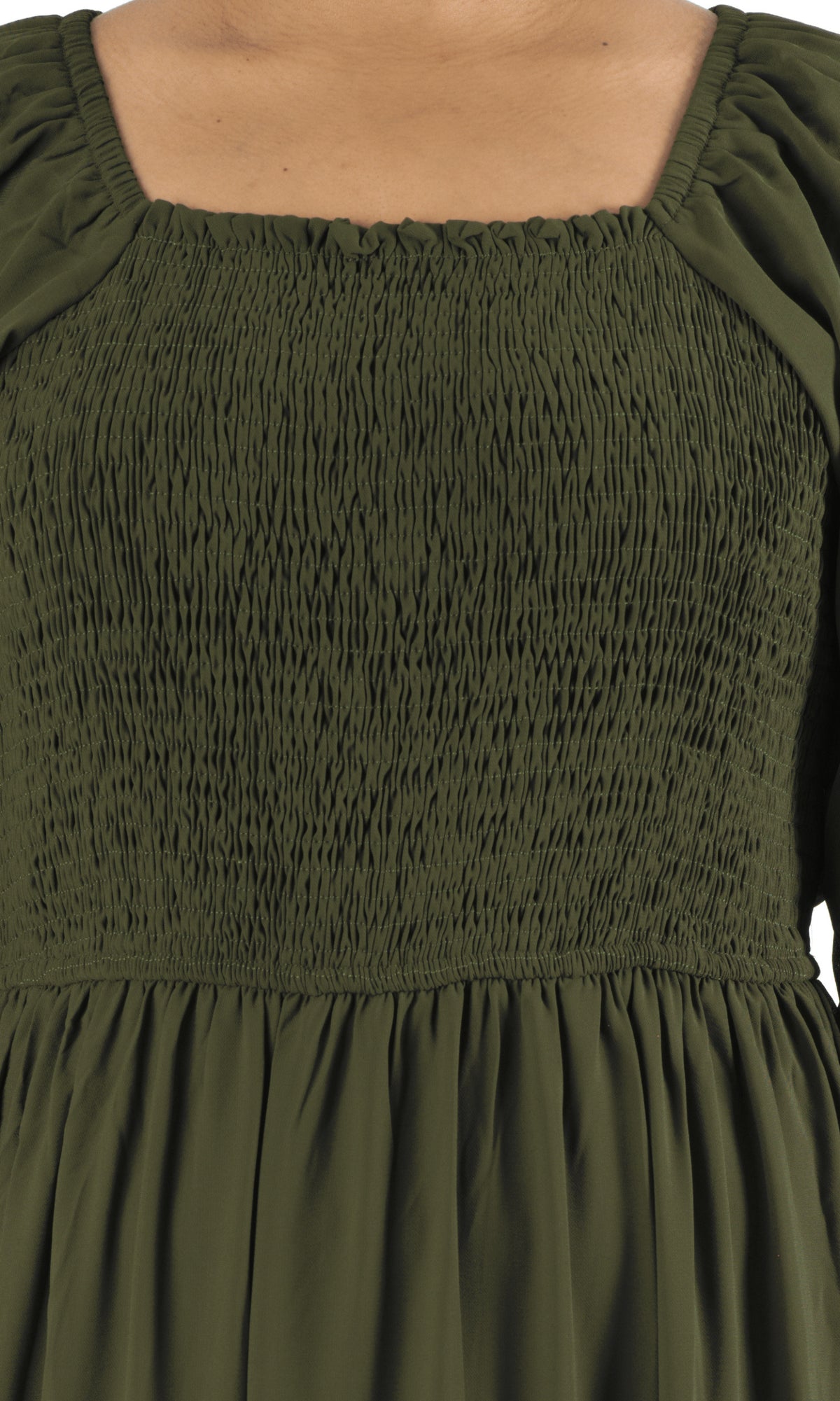 Olive Sorrento Smocked Tiered Modest Maxi Dress: smocked bodice detail