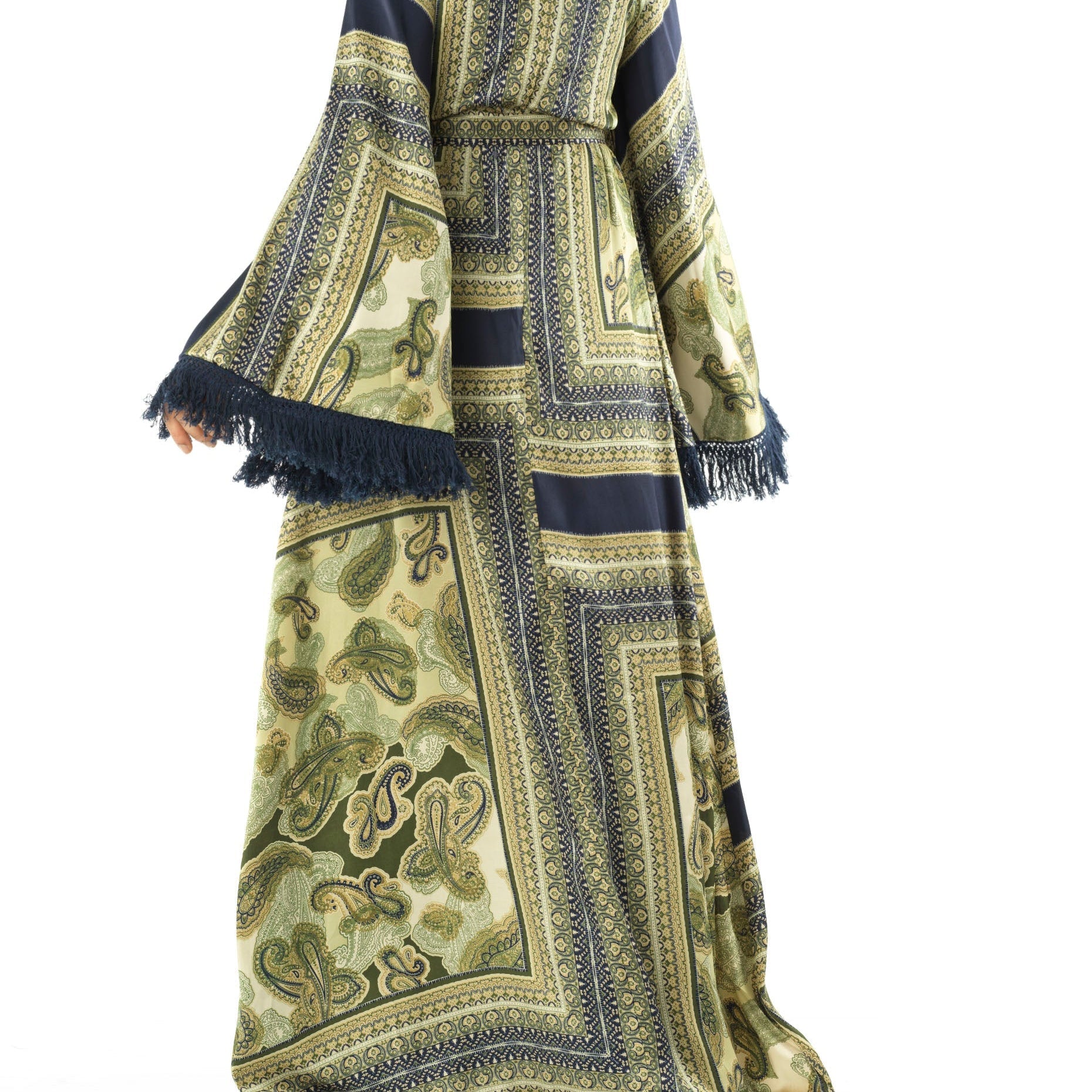 Olive tassle Paisley modest maxi dress Kabayare
