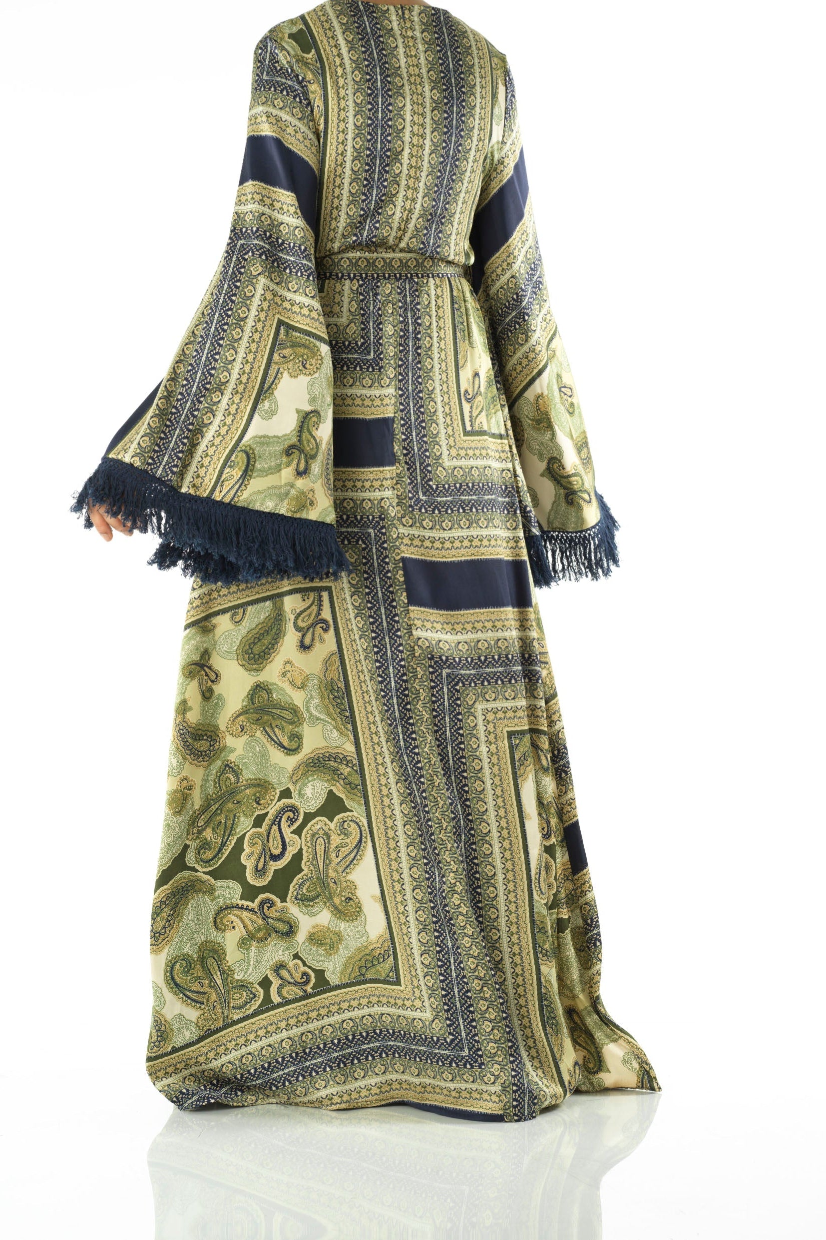 Olive tassle Paisley modest maxi dress Kabayare