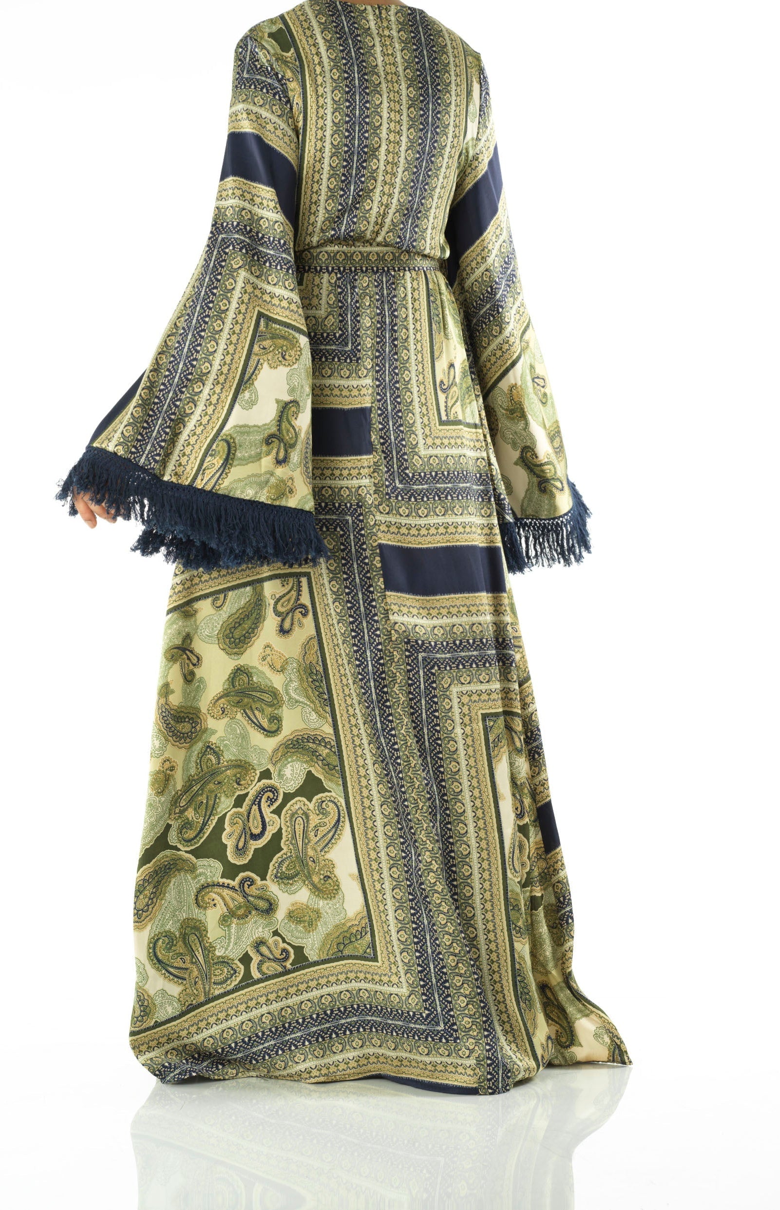 Olive tassle Paisley modest maxi dress Kabayare