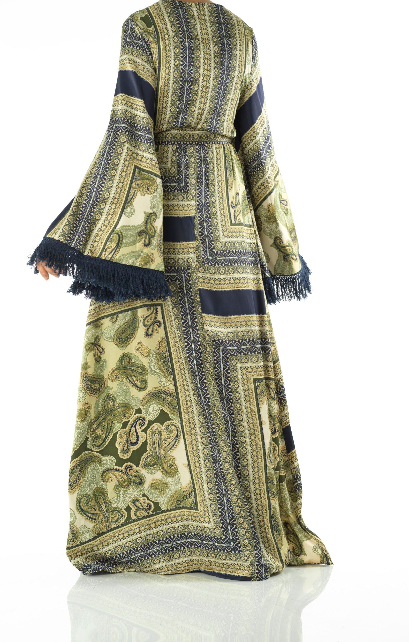 Olive tassle Paisley modest maxi dress Kabayare