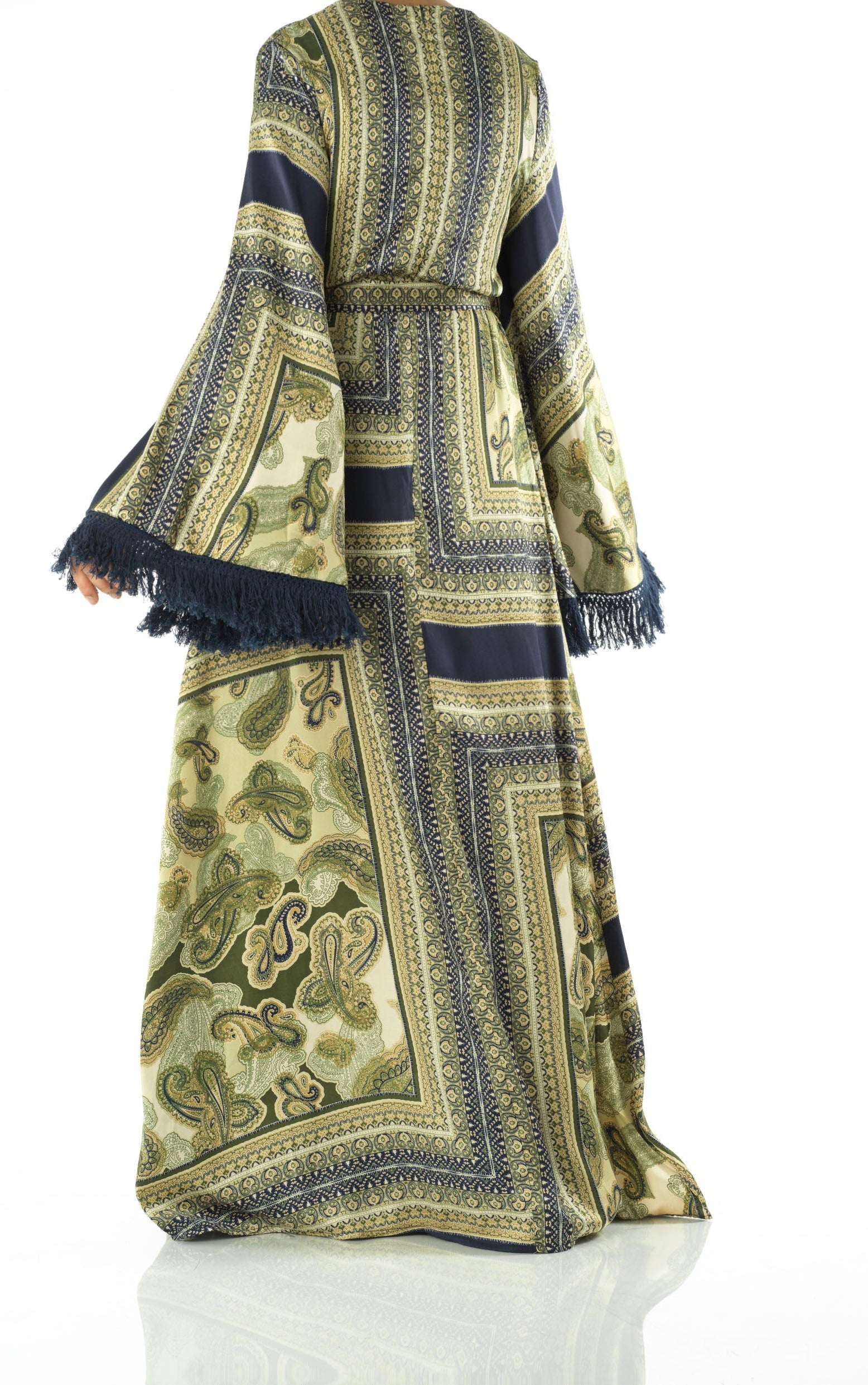 Olive tassle Paisley modest maxi dress Kabayare