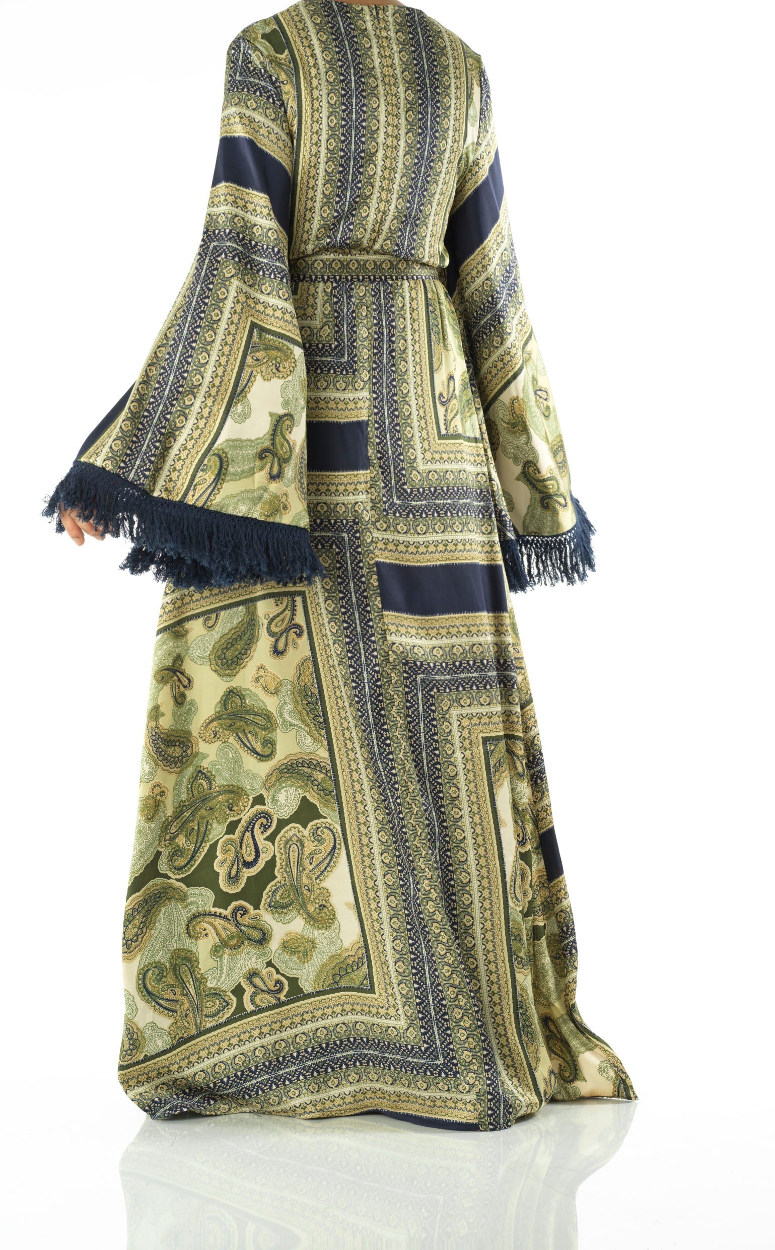 Olive tassle Paisley modest maxi dress Kabayare