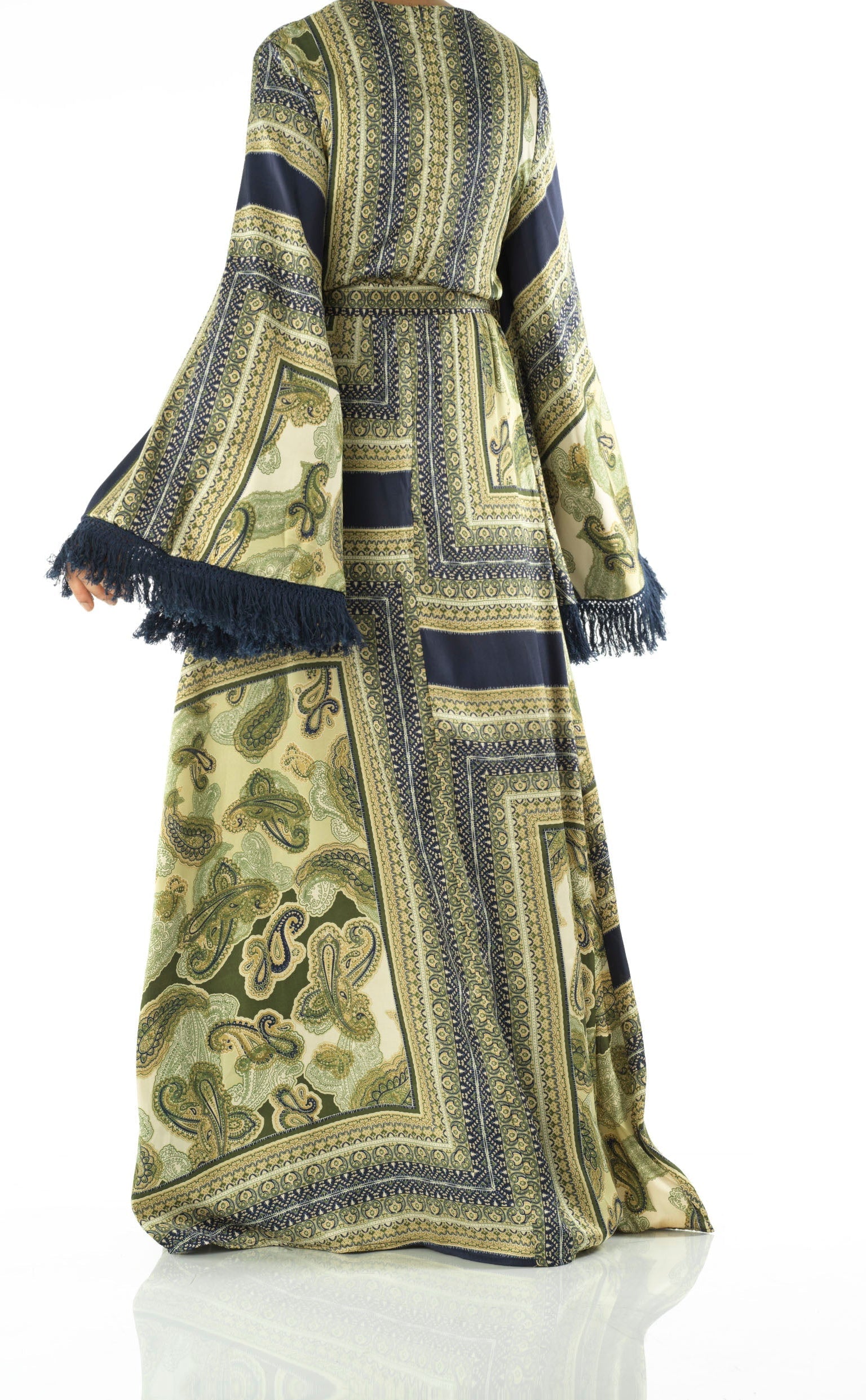 Olive tassle Paisley modest maxi dress Kabayare