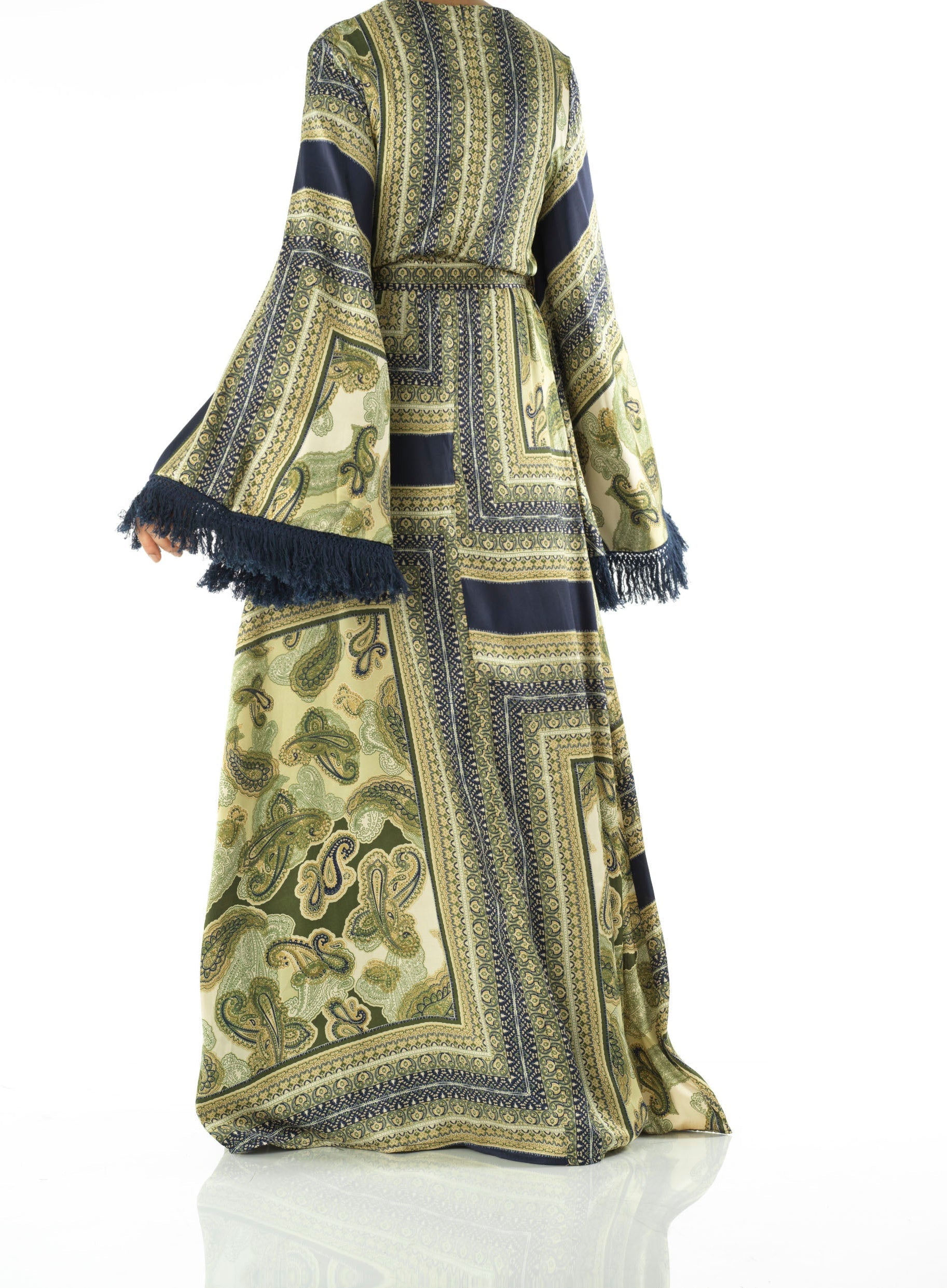 Olive tassle Paisley modest maxi dress Kabayare