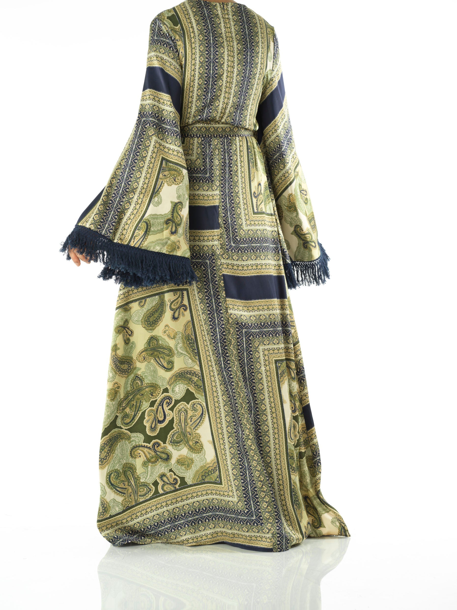 Olive tassle Paisley modest maxi dress Kabayare