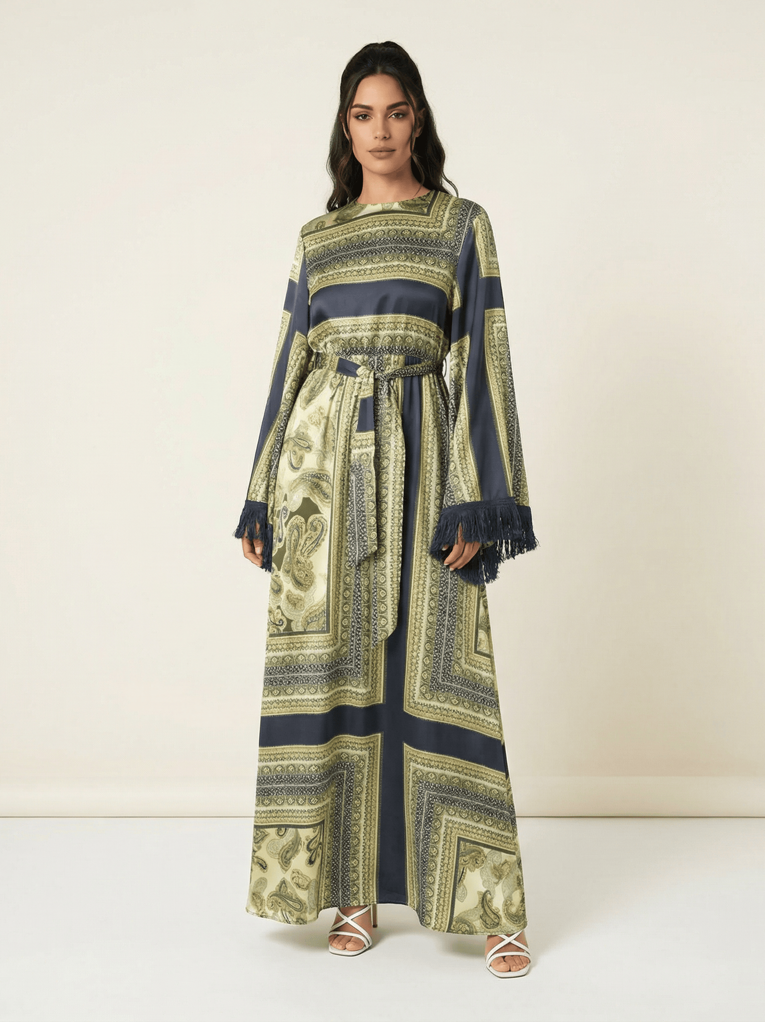 Olive tassle Paisley modest maxi 👗 Kabayare