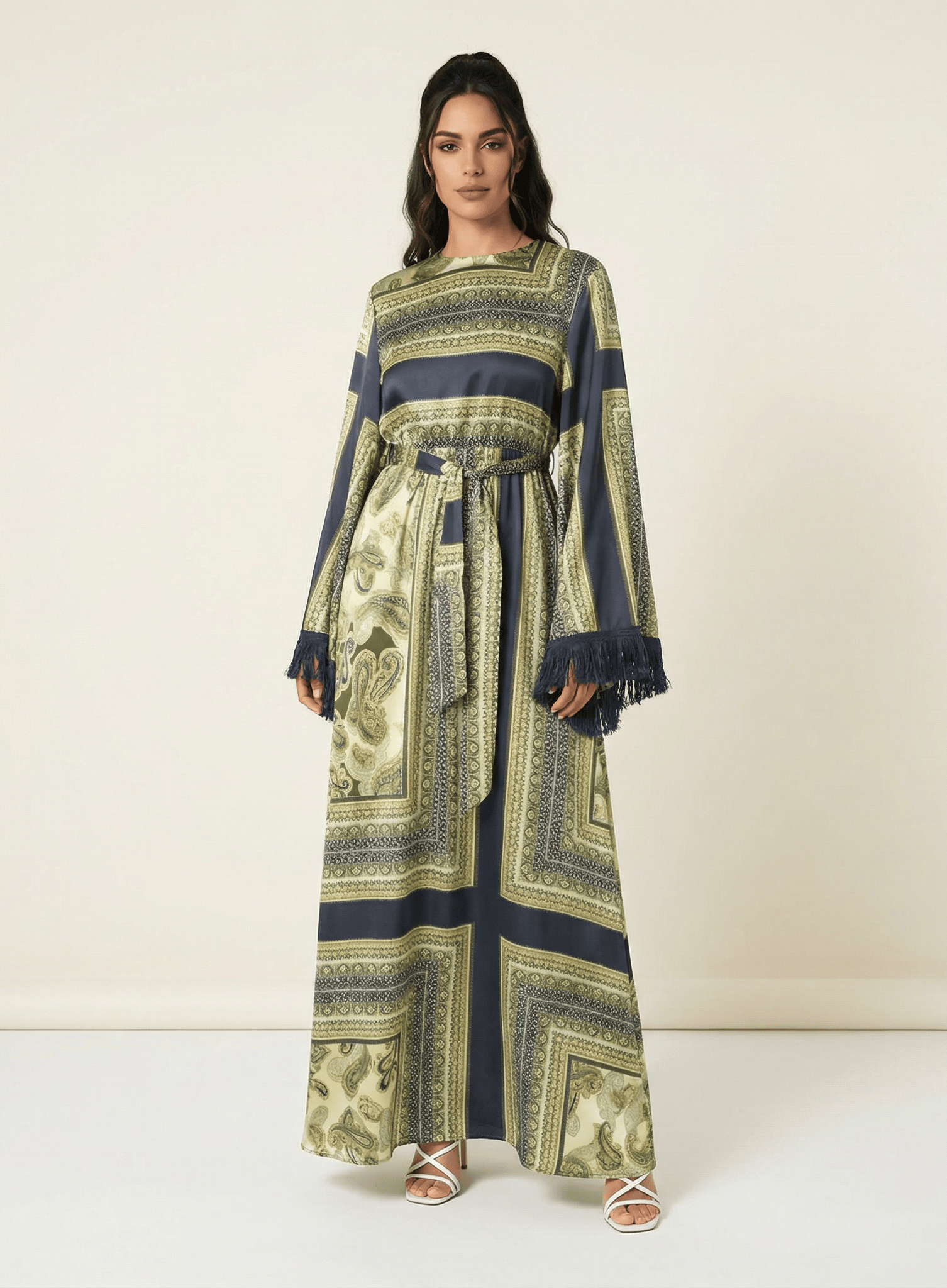 Olive tassle Paisley modest maxi 👗 Kabayare